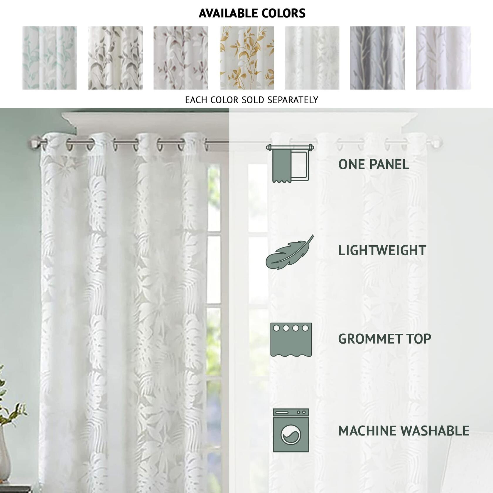 Madison Park Semi Sheer Single Curtain Modern Contemporary Botanical Print Out Design Grommet Top, Window Drape for Living Room, Bedroom and Dorm, 50x84, Bird White