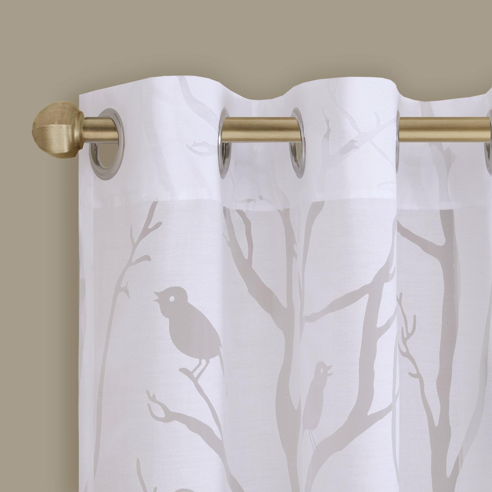 Madison Park Semi Sheer Single Curtain Modern Contemporary Botanical Print Out Design Grommet Top, Window Drape for Living Room, Bedroom and Dorm, 50x84, Bird White