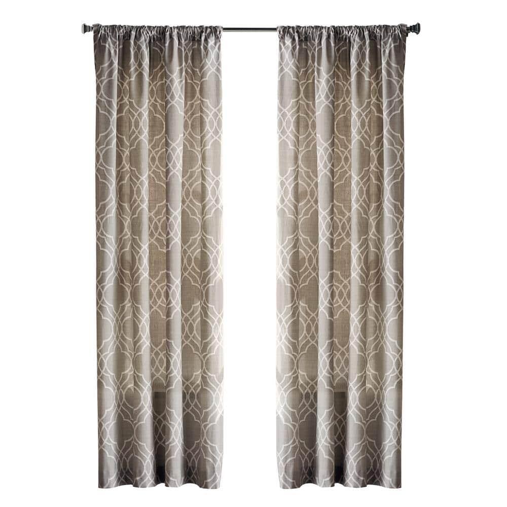 Home Decorators Collection Garden Gate Pewter Floral Cotton 50 in. W x 84 in. L Light Filtering Single Rod Pocket Back Tab Curtain Panel, Silver