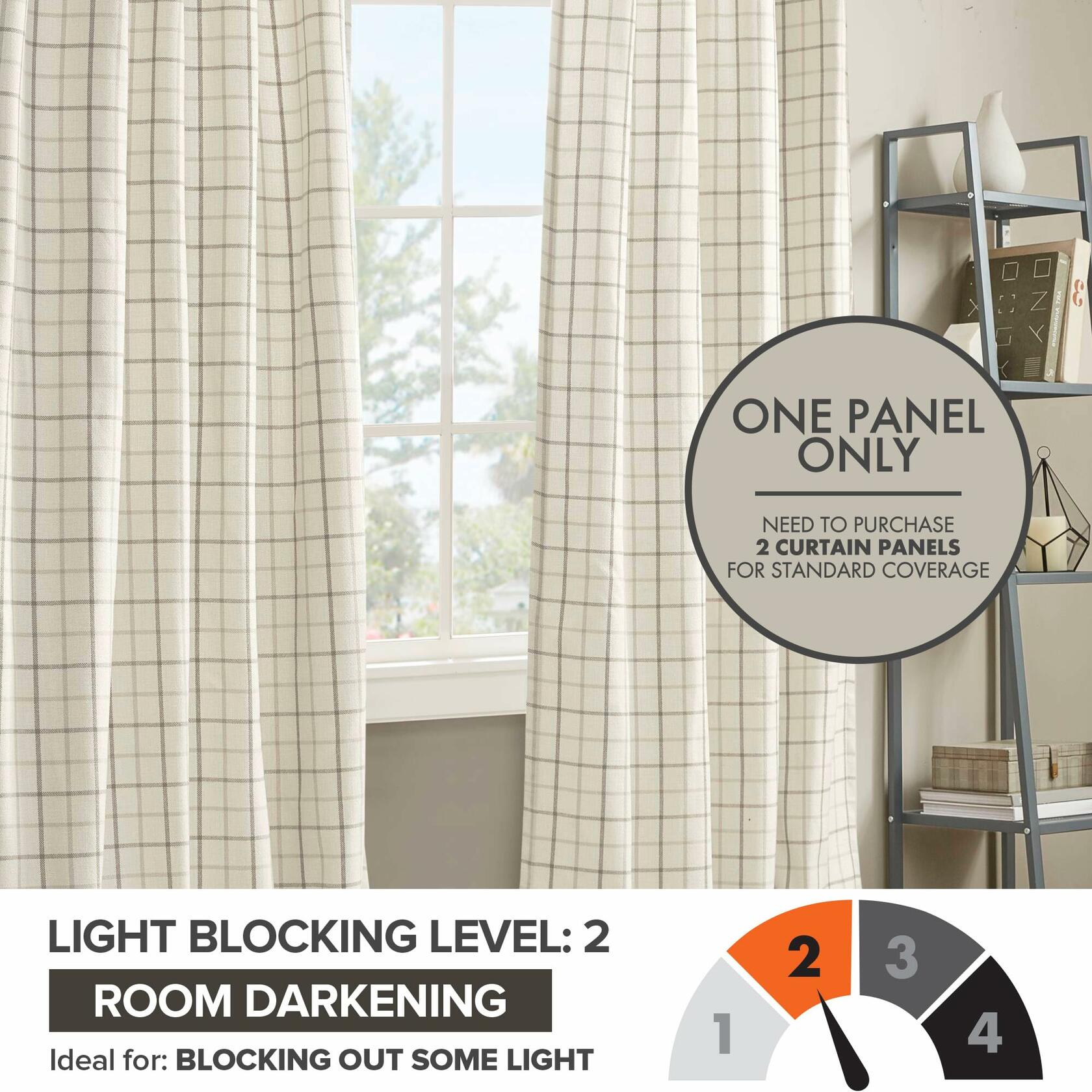Madison Park Anaheim Cabin Plaid Curtain Window, Thermal Insulated Fleece Lining, Living Room Decor Light Blocking Drape for Bedroom, 1-Single Panel Pack, 50" x 84", Rod Pocket, Natural
