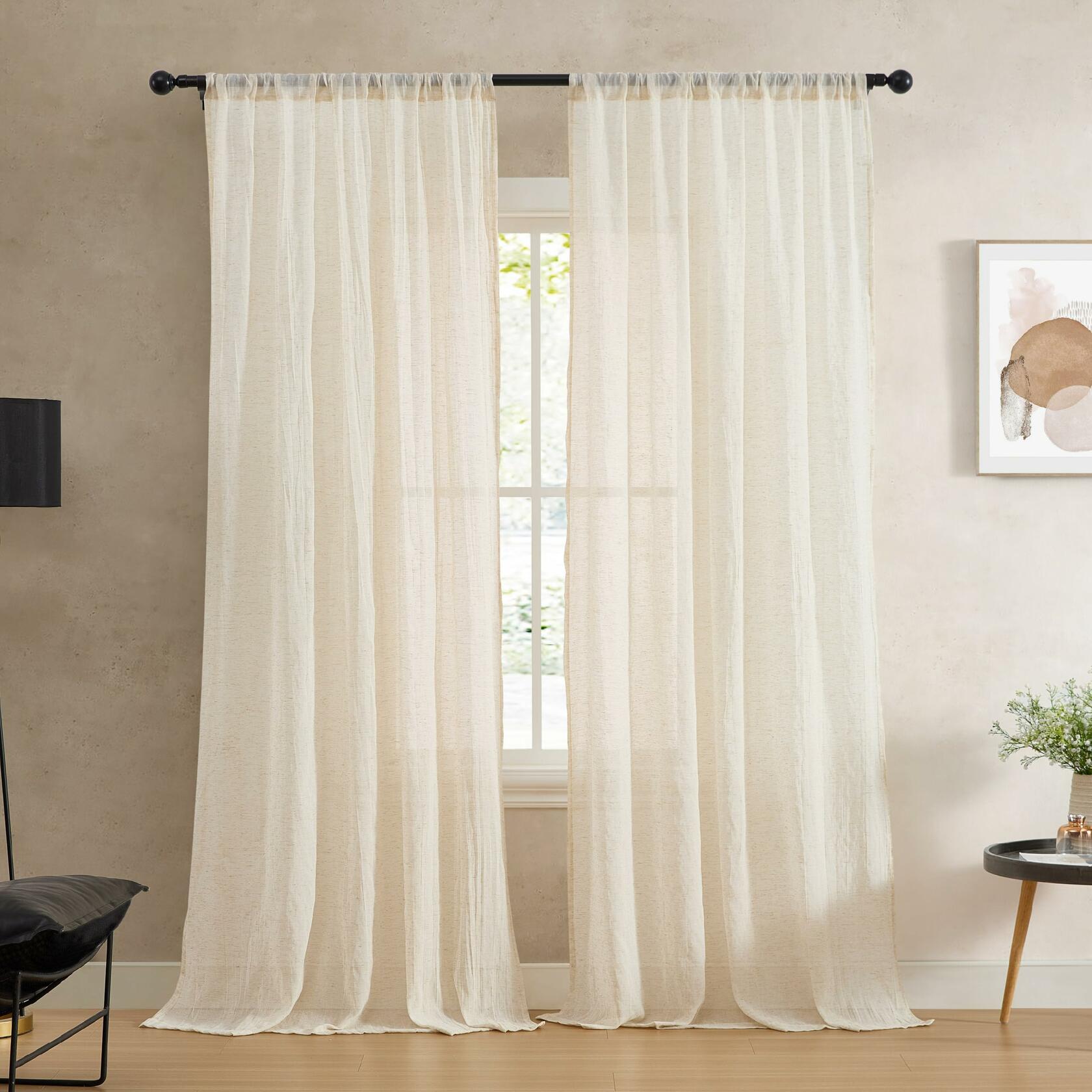 French Connection – Charter Crushed | Window Curtain | Set of 2 Panels| Semi Sheer | Modern Home Décor | Drapes for Living Room, Dining Room, Bedroom, Dorm | Measures 50”x 84”| Natural