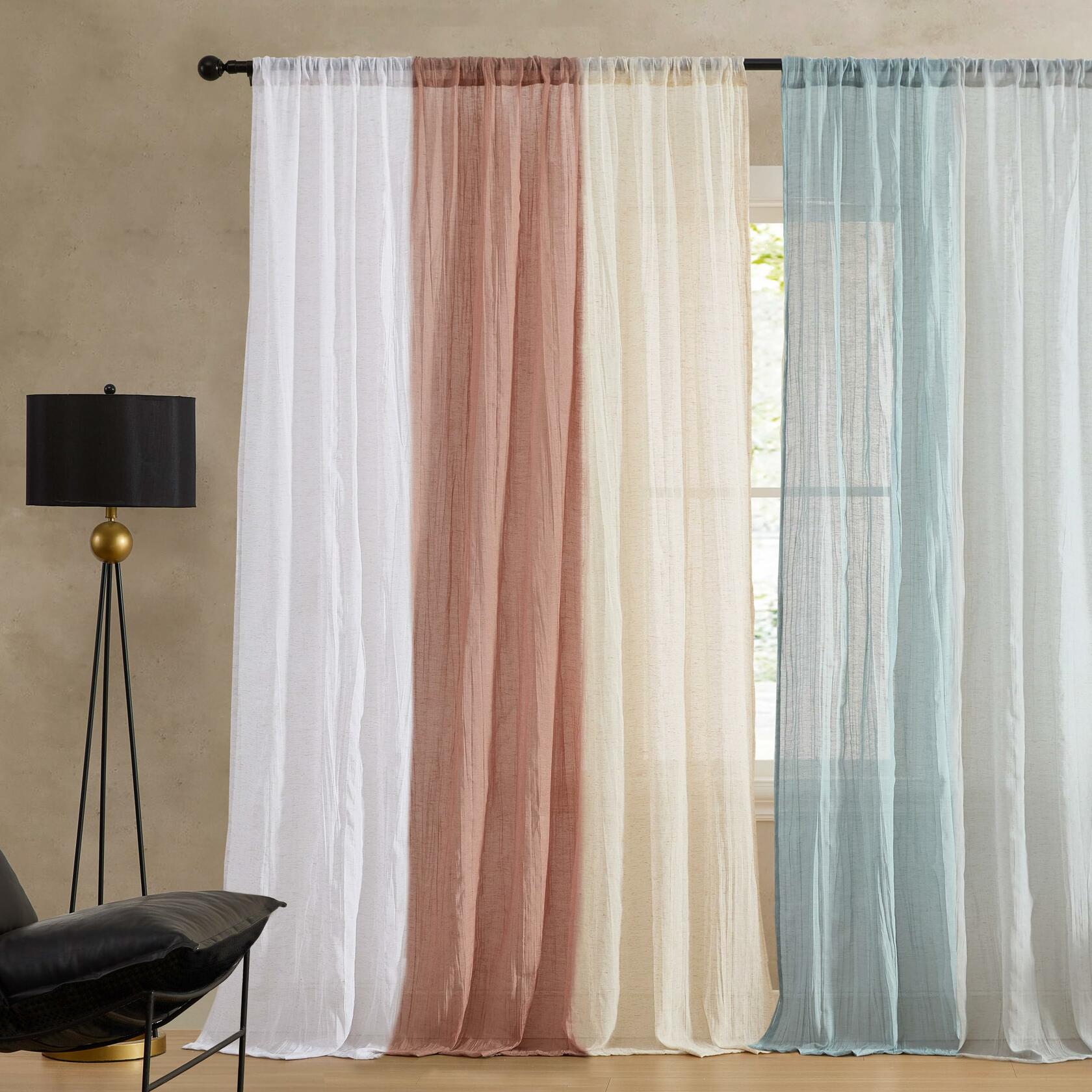 French Connection – Charter Crushed | Window Curtain | Set of 2 Panels| Semi Sheer | Modern Home Décor | Drapes for Living Room, Dining Room, Bedroom, Dorm | Measures 50”x 84”| Natural