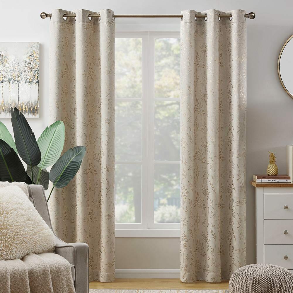Golden Leaves 38 in. W x 84 in. L Grommet Blackout Curtain (Single Panel)