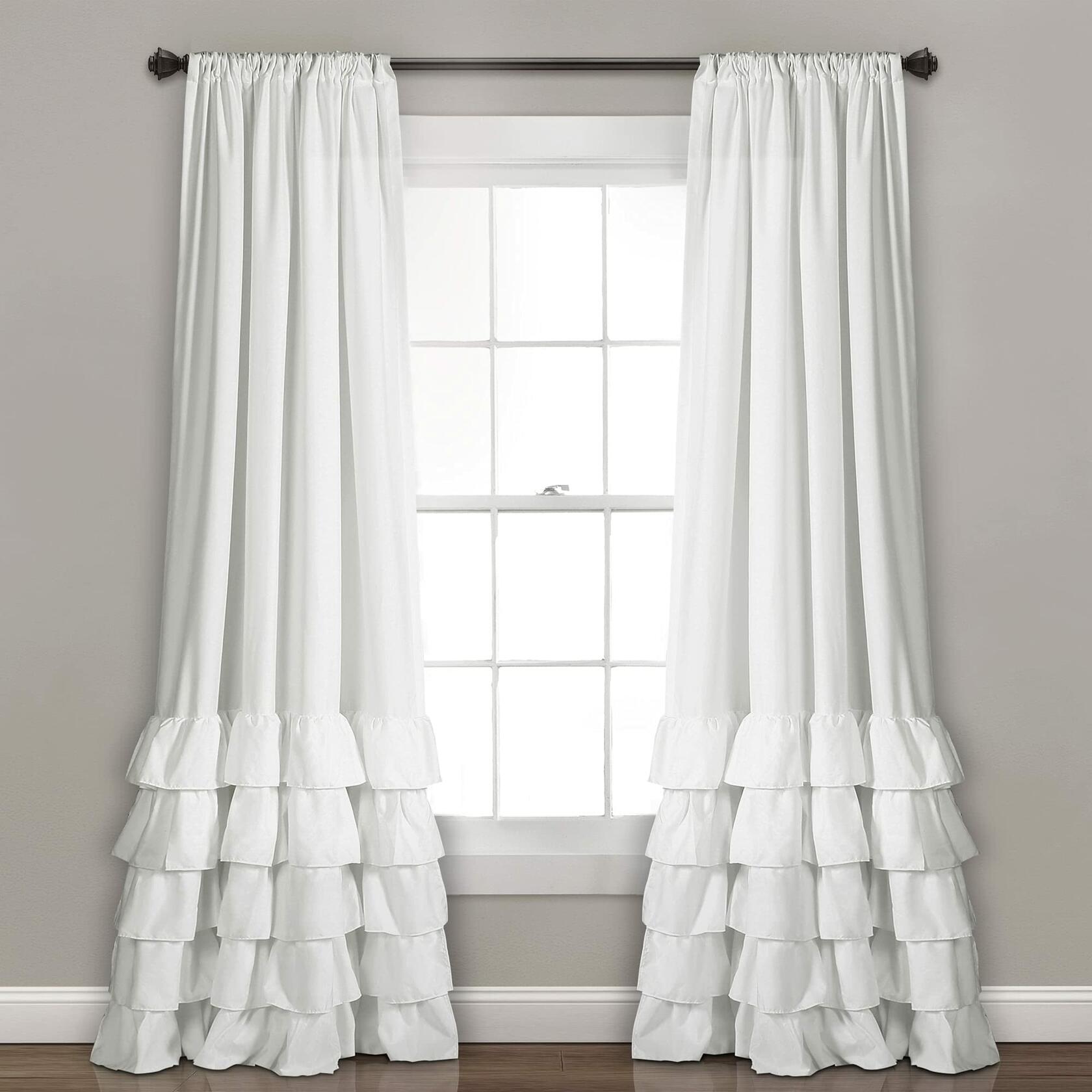 Lush Decor, White Allison Ruffle Curtains-Window Panel Drapes Set for Living, Dining Room, Bedroom (Pair), 84" x 40", 40" W x 84" L