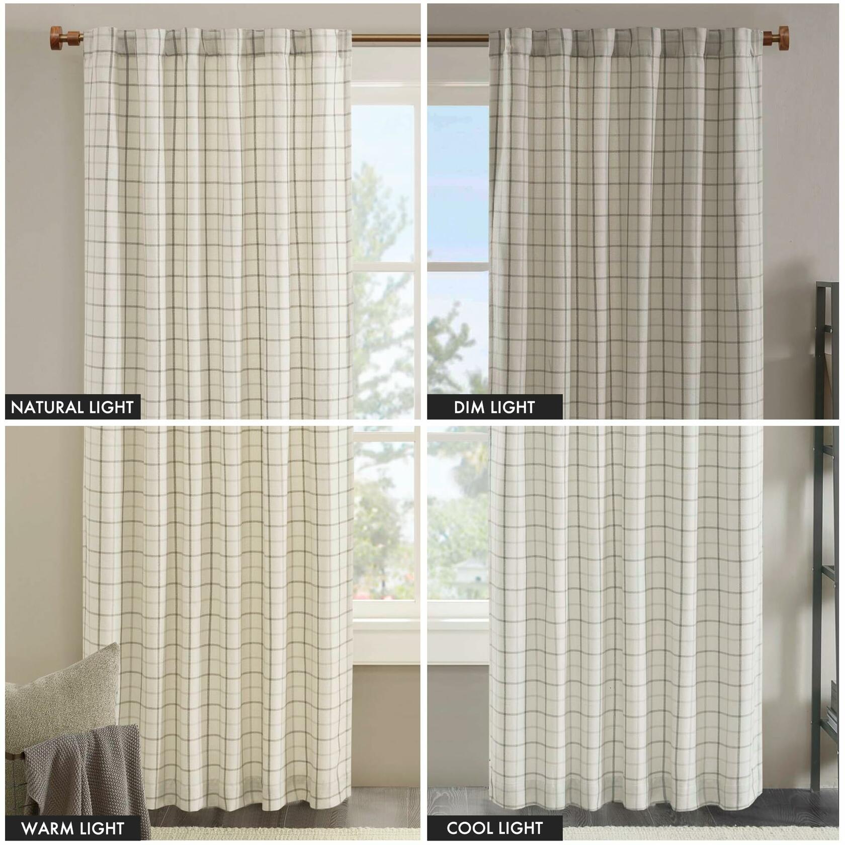 Madison Park Anaheim Cabin Plaid Curtain Window, Thermal Insulated Fleece Lining, Living Room Decor Light Blocking Drape for Bedroom, 1-Single Panel Pack, 50" x 84", Rod Pocket, Natural