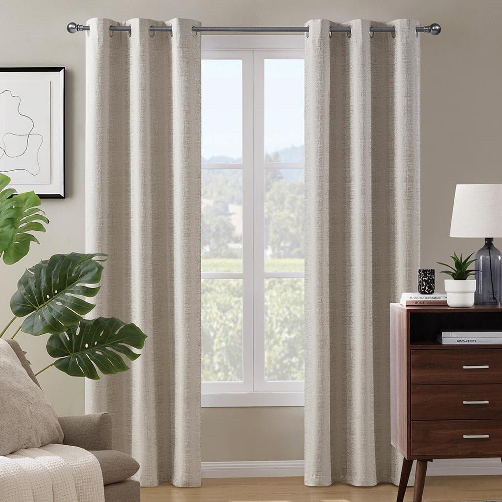 Paloma Natural 38 in. W x 84 in. L Grommet 100% Blackout Curtain (Single Panel)