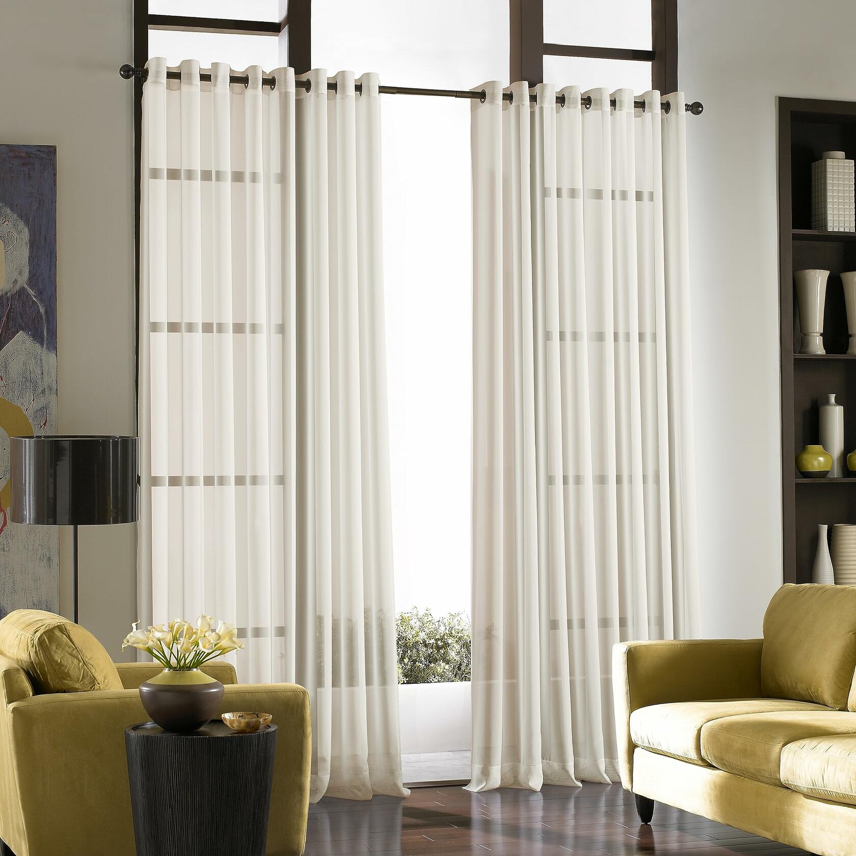 Curtainworks Soho Voile Sheer Grommet Curtain Panel, 59 by 108", Oyster