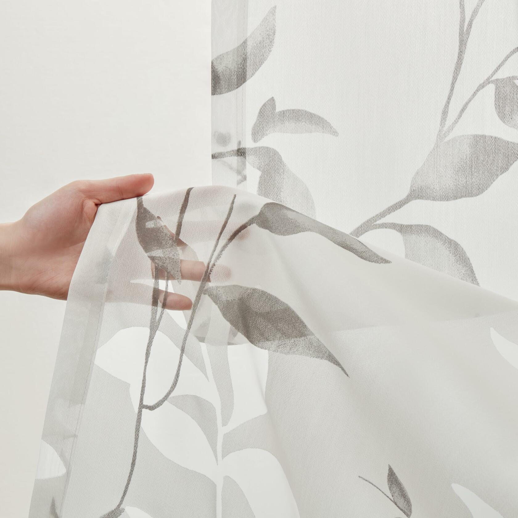 Madison Park Cecily Semi Sheer SINGLE Panel Window Curtain Burnout Botanical Print, Easy To Hang, Fits up to 1.25" Diameter Rod, 50" x 95", Leaves Grey