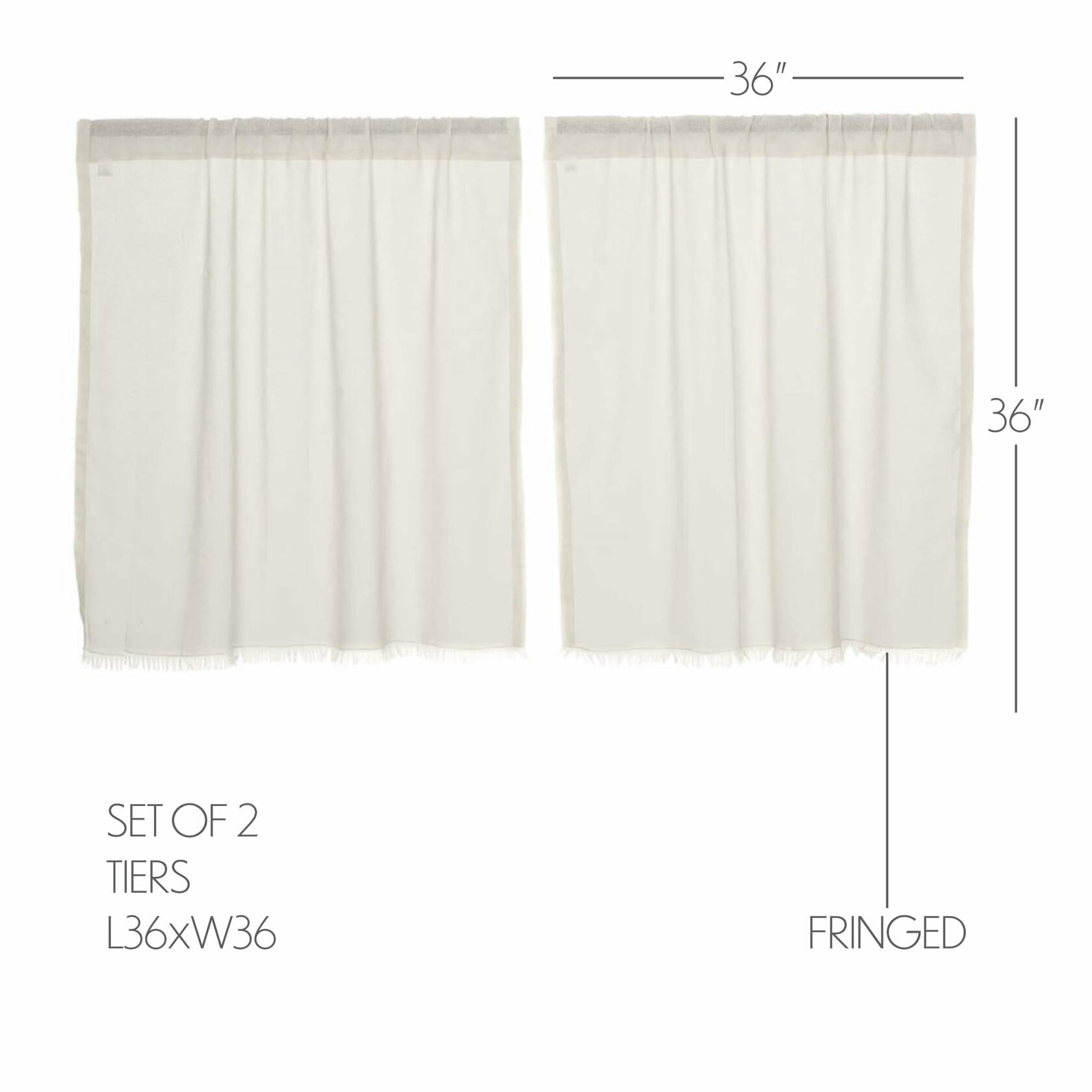 VHC Brands 10763 Tobacco Cloth Antique White Tier Fringed Set of 2 L36xW36