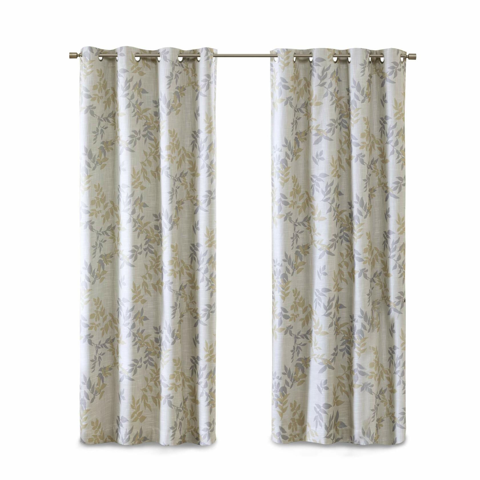 Sun Smart SunSmart Julie Botanical Print Blackout, Casual Grommet Window Curtain For Bed Living Room Kitchen, Black, 1-Panel Pack, 50x84, Yellow