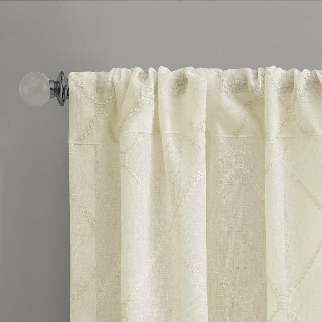 Madison Park Sheer Curtain Irina Embroidered Kitchen, Transitional Fabric Sheers Single Curtain for Living Room Light Privacy Curtain Diffusing Sunlight, 1-Panel Pack, 50" x 95", Ivory