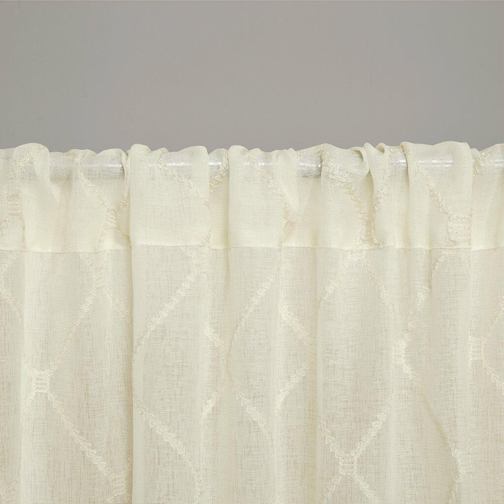 Madison Park Sheer Curtain Irina Embroidered Kitchen, Transitional Fabric Sheers Single Curtain for Living Room Light Privacy Curtain Diffusing Sunlight, 1-Panel Pack, 50" x 95", Ivory