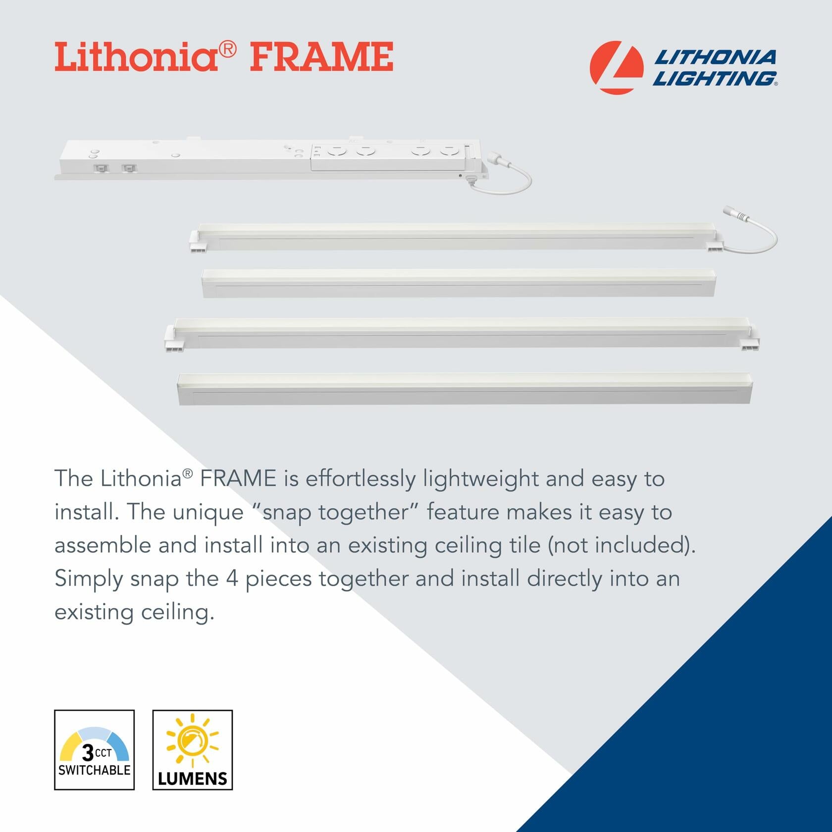 Lithonia Lighting Frame 2x4 LED Lay-in Ceiling Light, 2 ft. x 4 ft. Lighting Fixture for Offices and Classrooms, 4000/5000/6000 Adjustable Lumen Output, 3500/4000/5000 Switchable Color Temperature