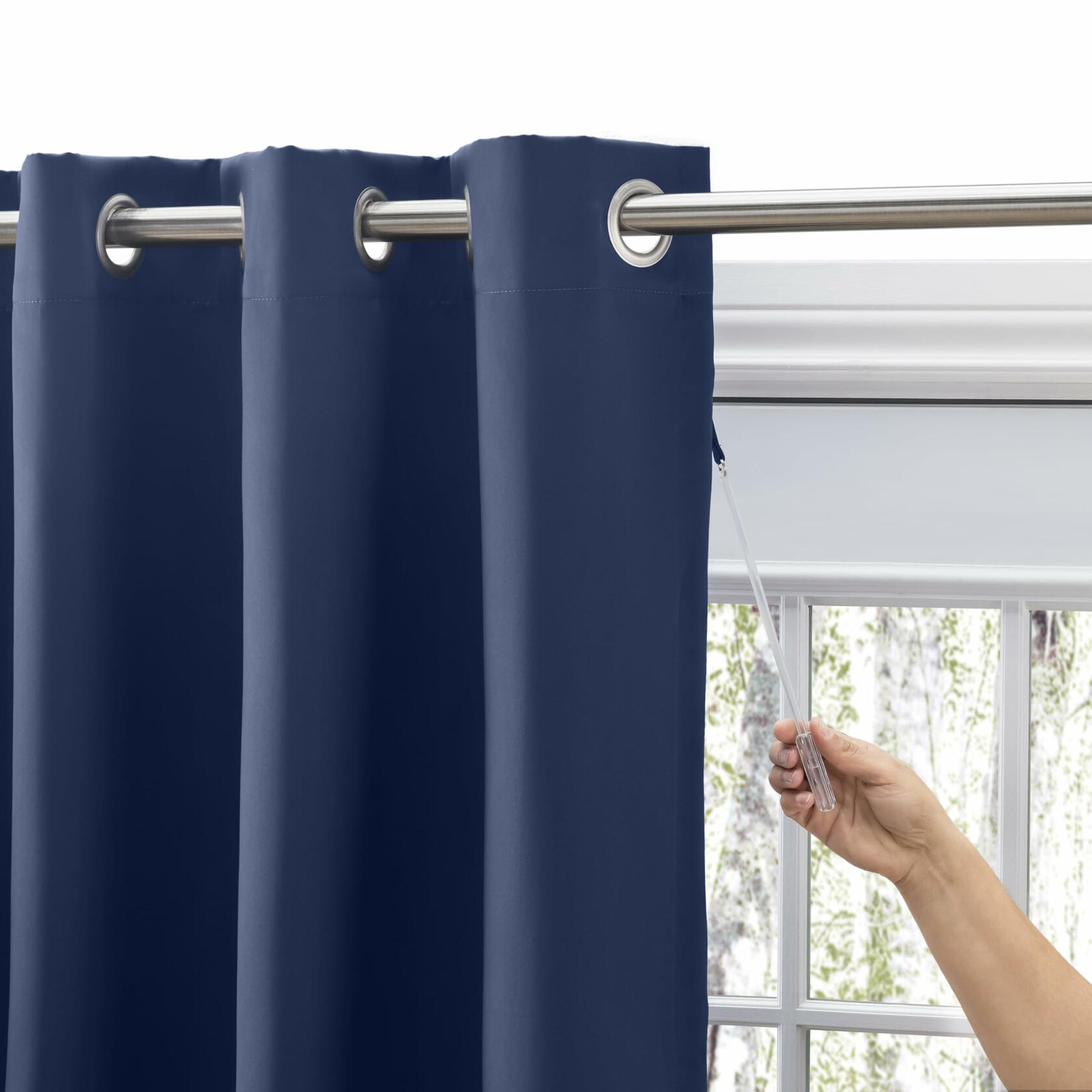 Ricardo Ultimate Black Out Grommet Panel with Wand, Blue, 56" W x 36" L (Single Panel) | Room Darkening Curtain Panel for Living Room, Bedroom & Nursery | Blocks 99.8% of Light