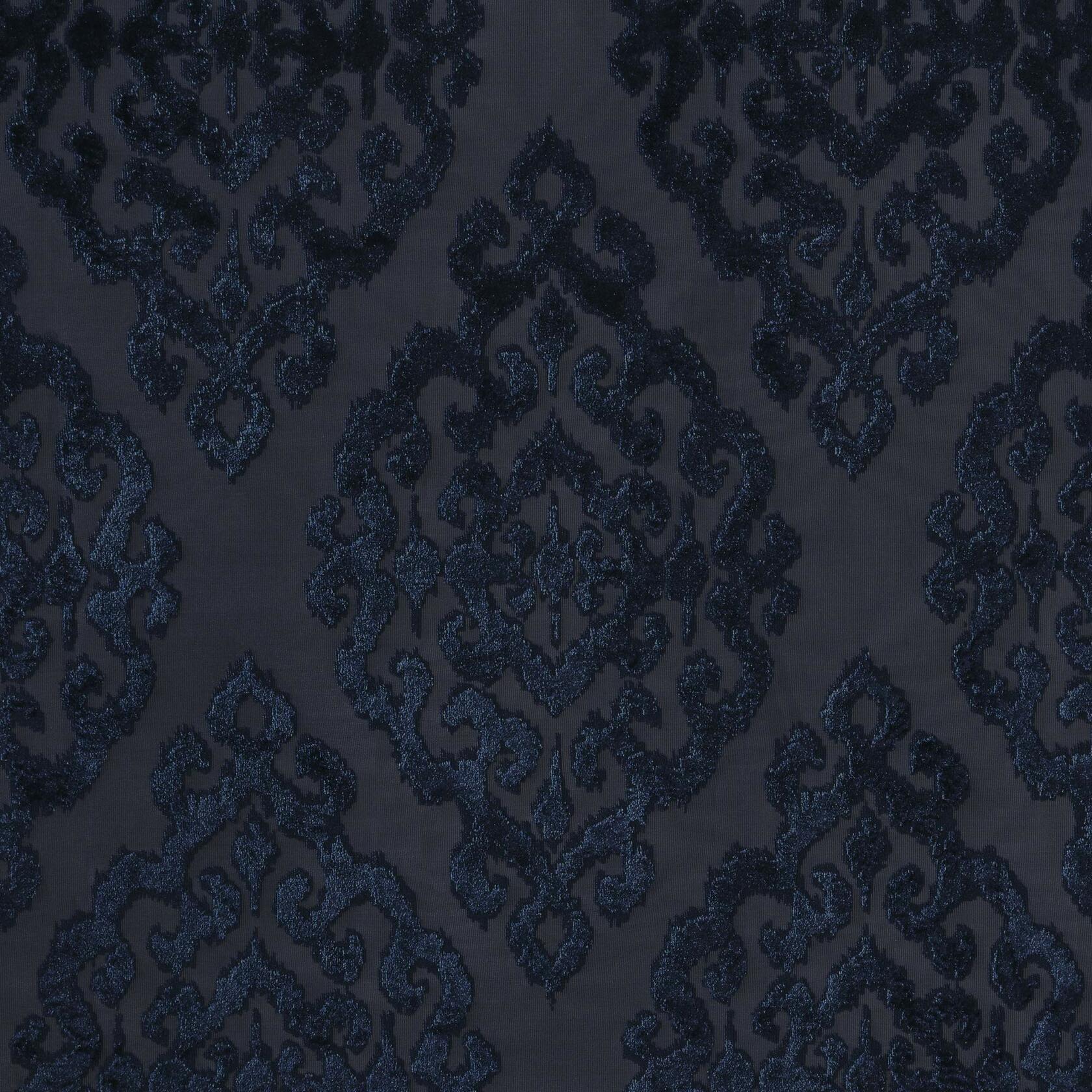 Sun Smart Mirage 100% Total Blackout Single Window Curtain, Knitted Jacquard Damask Room Darkening Curtain Panel with Grommet Top 50 x 108 in, Navy