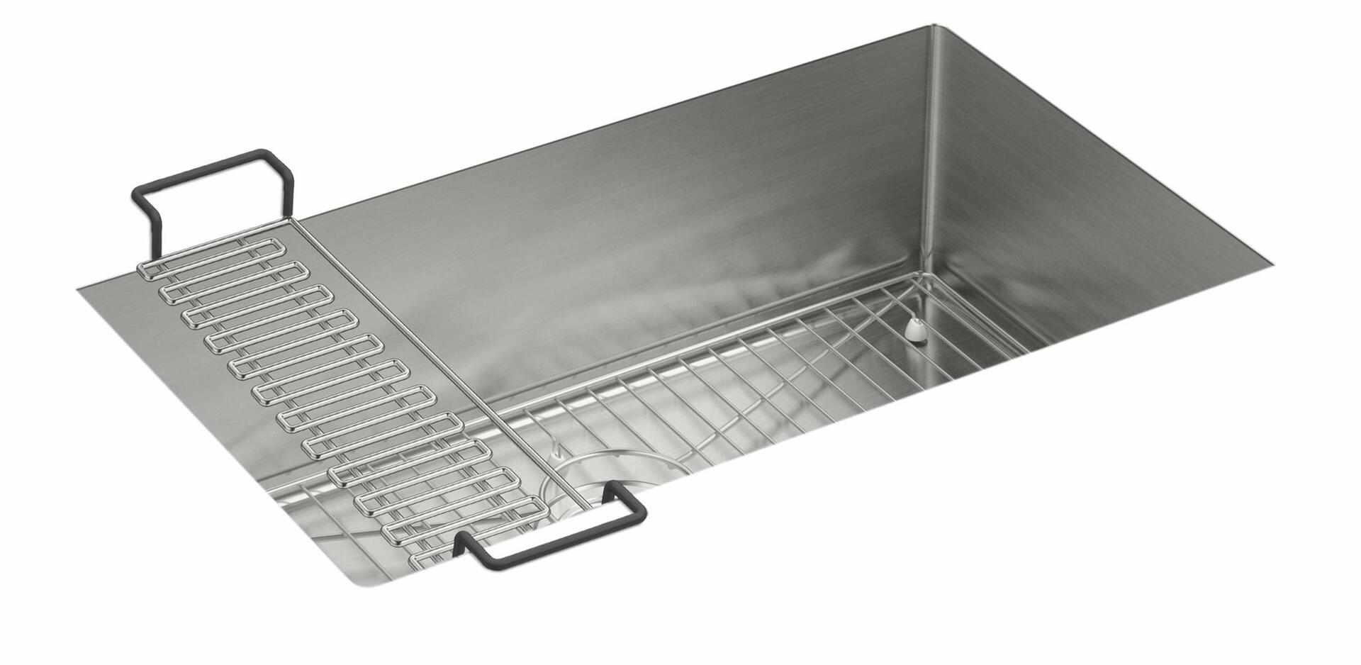 KOHLER K-5409-NA Strive 29-Inch x 18-5/16-Inch Undermount Medium SingleBowl Kitchen Sink with Basin Rack, Stainless Steel