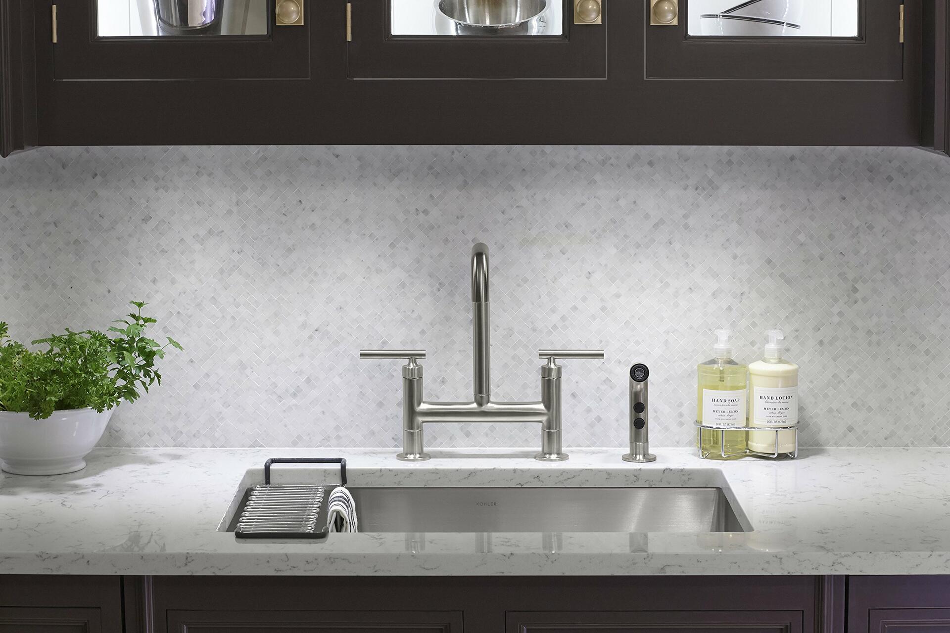 KOHLER K-5409-NA Strive 29-Inch x 18-5/16-Inch Undermount Medium SingleBowl Kitchen Sink with Basin Rack, Stainless Steel