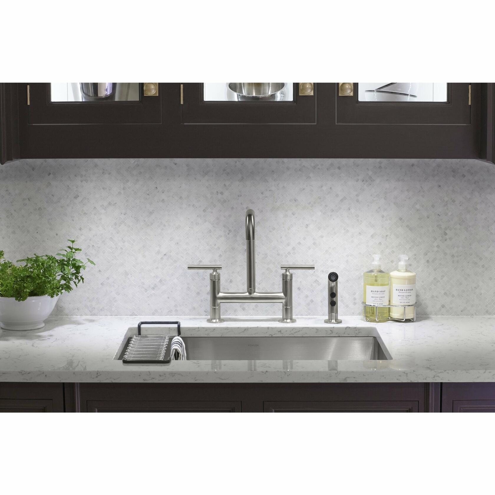 KOHLER K-5409-NA Strive 29-Inch x 18-5/16-Inch Undermount Medium SingleBowl Kitchen Sink with Basin Rack, Stainless Steel