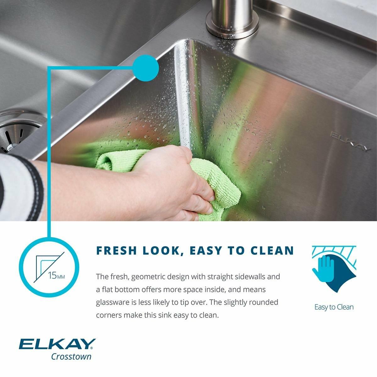 Elkay EFRU211510TC Crosstown 23-1/2" Undermount Single Basin Stainless Steel Kitchen Sink with Basin Rack and Basket Strainer - Stainless Steel