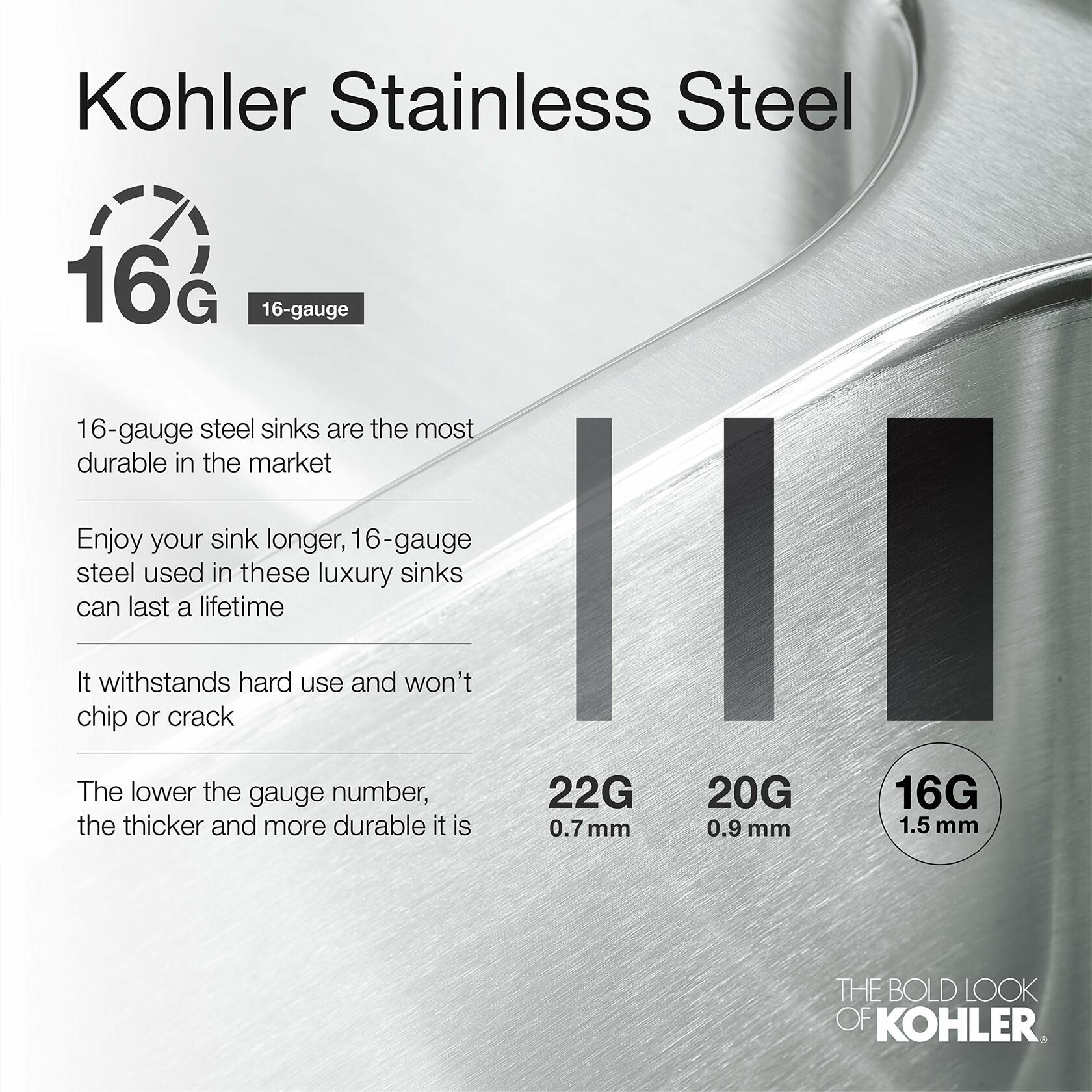 KOHLER K-5409-NA Strive 29-Inch x 18-5/16-Inch Undermount Medium SingleBowl Kitchen Sink with Basin Rack, Stainless Steel