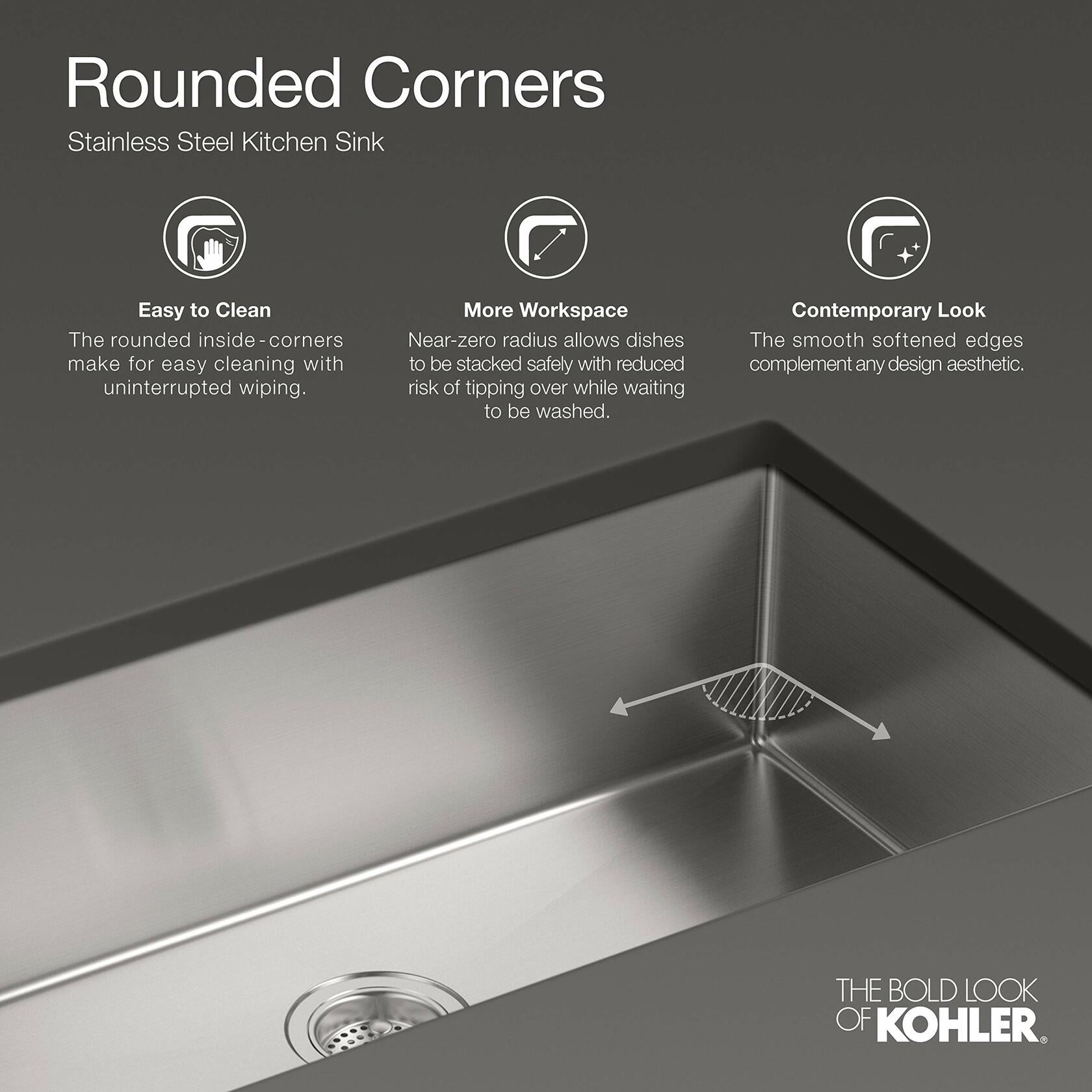 KOHLER K-5409-NA Strive 29-Inch x 18-5/16-Inch Undermount Medium SingleBowl Kitchen Sink with Basin Rack, Stainless Steel
