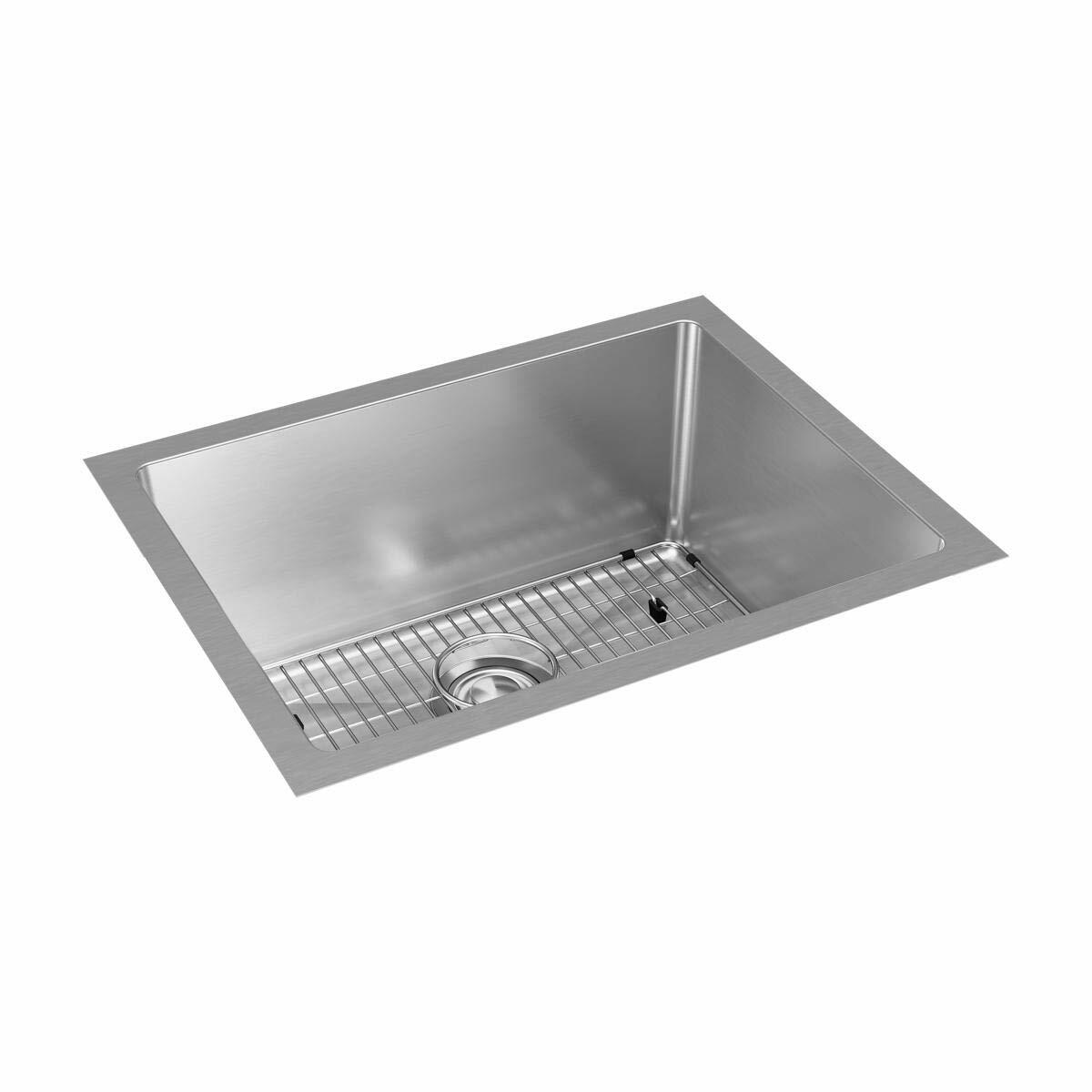 Elkay EFRU211510TC Crosstown 23-1/2" Undermount Single Basin Stainless Steel Kitchen Sink with Basin Rack and Basket Strainer - Stainless Steel