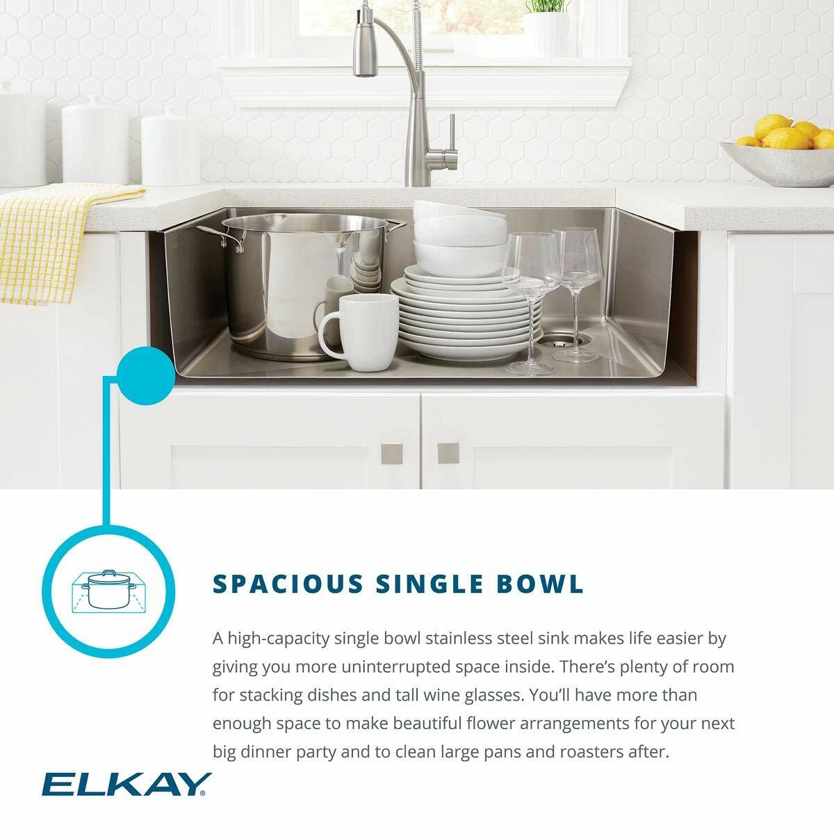 Elkay EFRU211510TC Crosstown 23-1/2" Undermount Single Basin Stainless Steel Kitchen Sink with Basin Rack and Basket Strainer - Stainless Steel