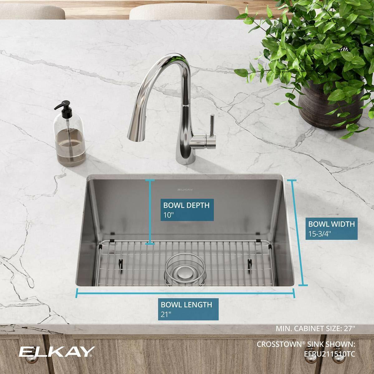 Elkay EFRU211510TC Crosstown 23-1/2" Undermount Single Basin Stainless Steel Kitchen Sink with Basin Rack and Basket Strainer - Stainless Steel