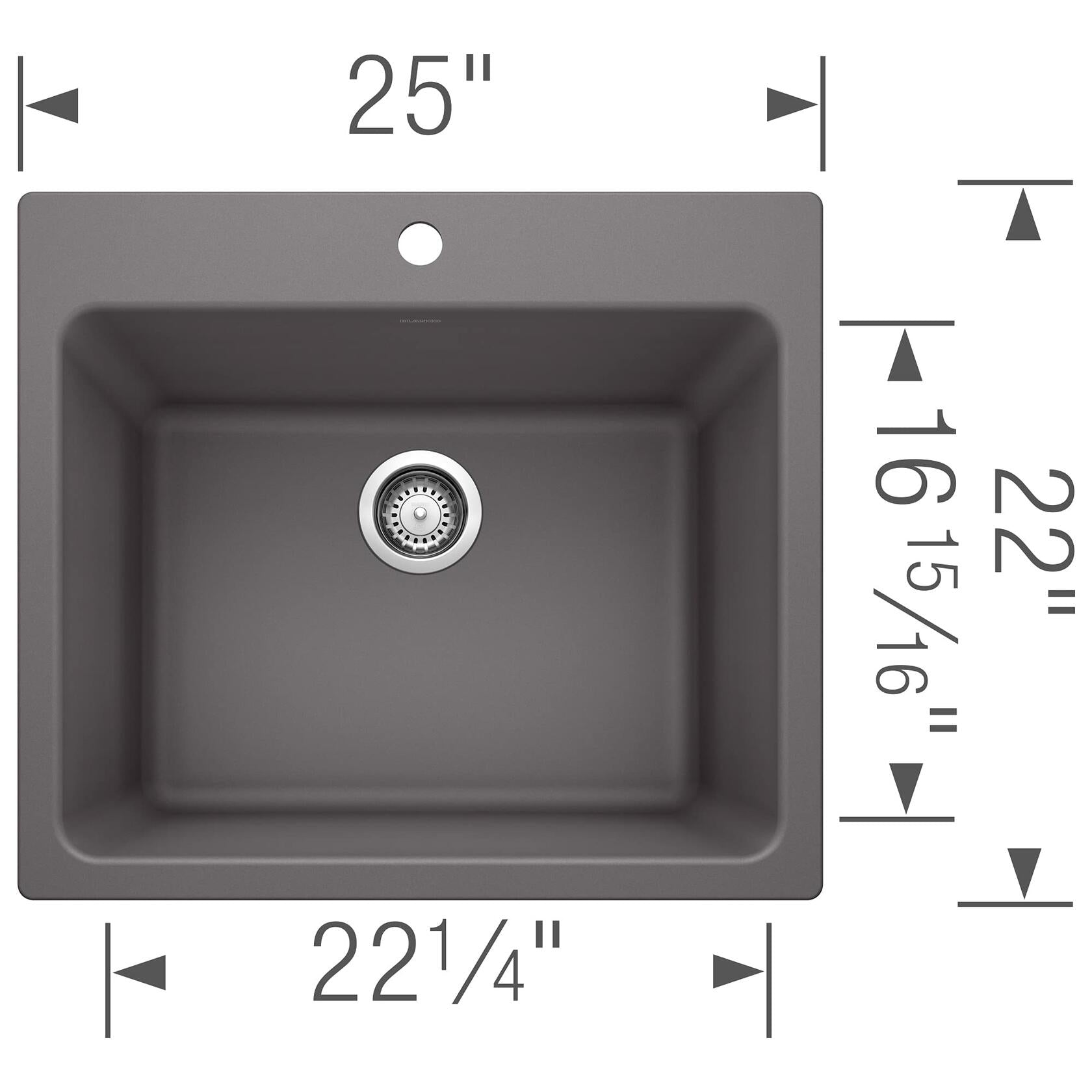 BLANCO 401923 LIVEN Drop-in or Undermount Laundry Sink, 25" L x 22" W x 12" D, Cinder