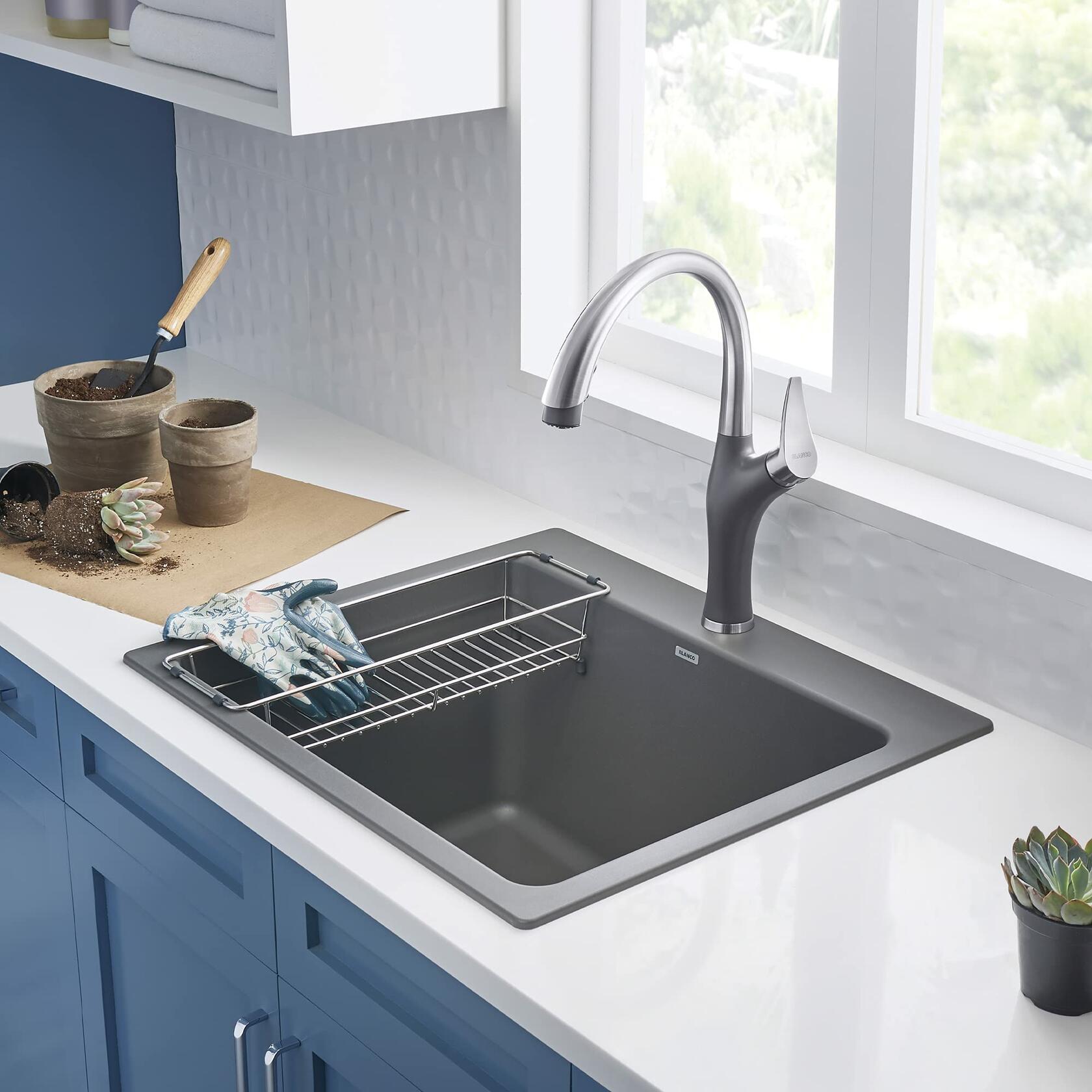 BLANCO 401923 LIVEN Drop-in or Undermount Laundry Sink, 25" L x 22" W x 12" D, Cinder