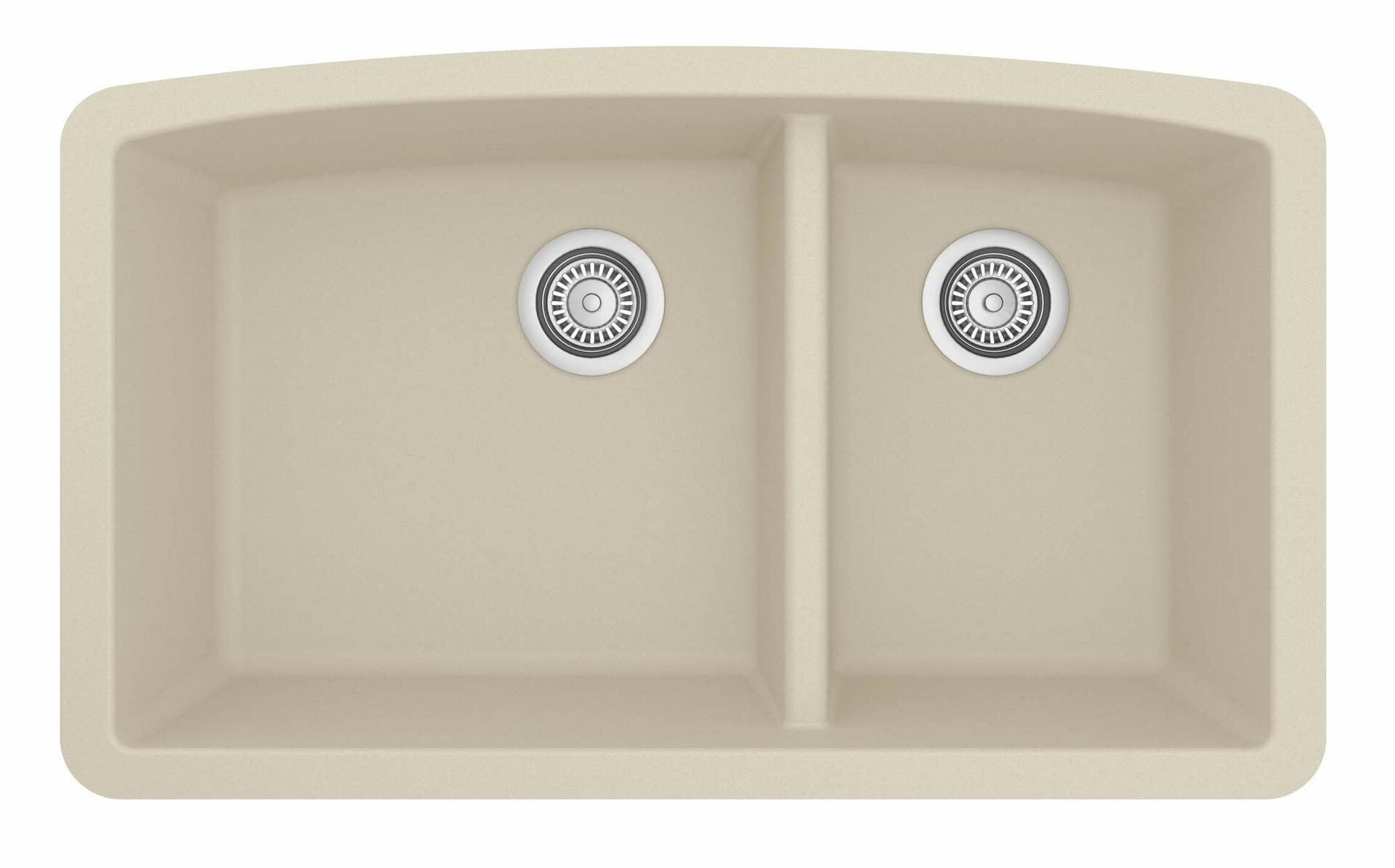 Karran QU-711 Undermount Quartz Composite 32 in. 60/40 Double Bowl Kitchen Sink in Bisque