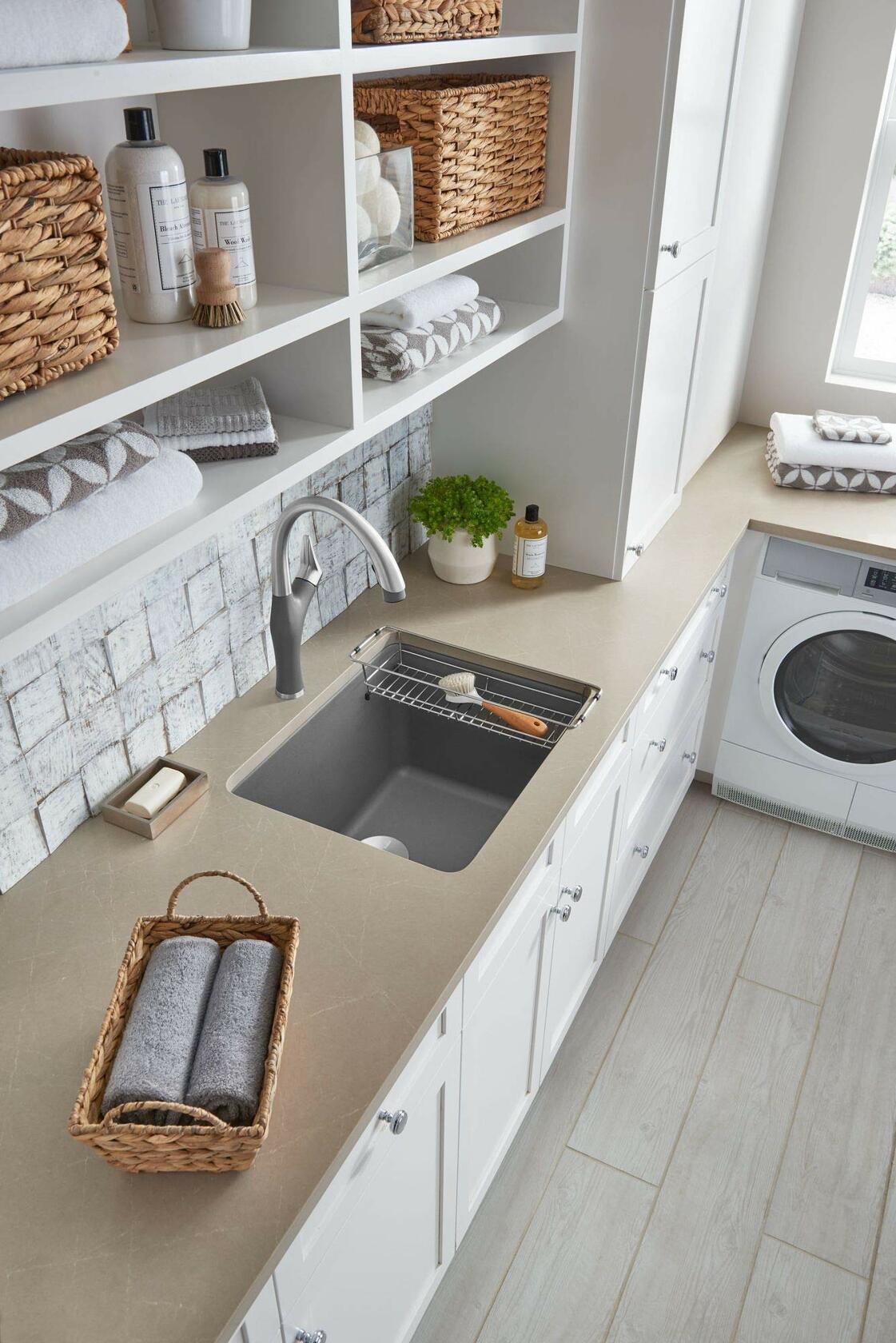 BLANCO 401923 LIVEN Drop-in or Undermount Laundry Sink, 25" L x 22" W x 12" D, Cinder
