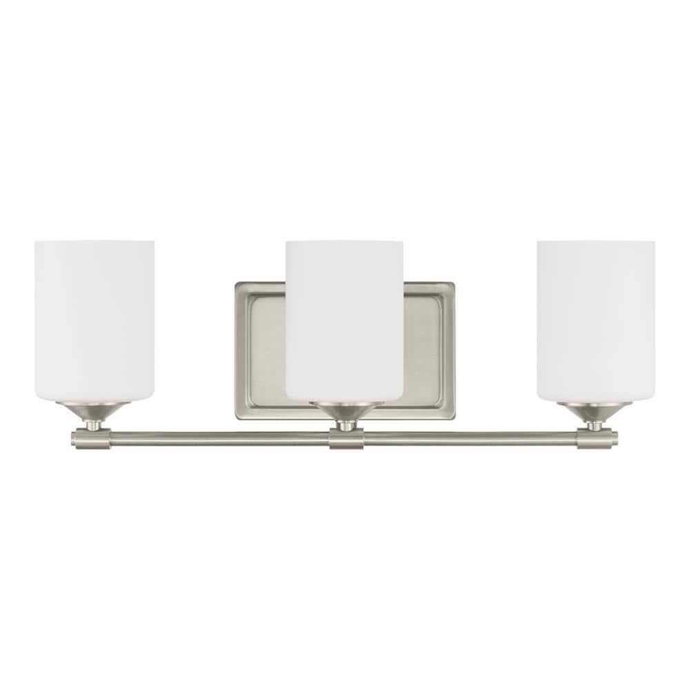 Darlington 20.88 in. 3-Light Brushed Nickel Vanity Light with Frosted Opal Glass Shades