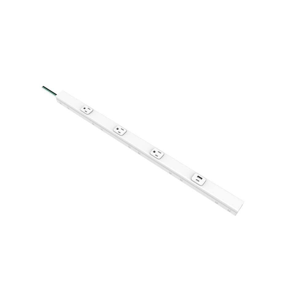 Cordless 24 in. 3-Outlet Power Strip with 1 USB-A and 1 USB-C, White