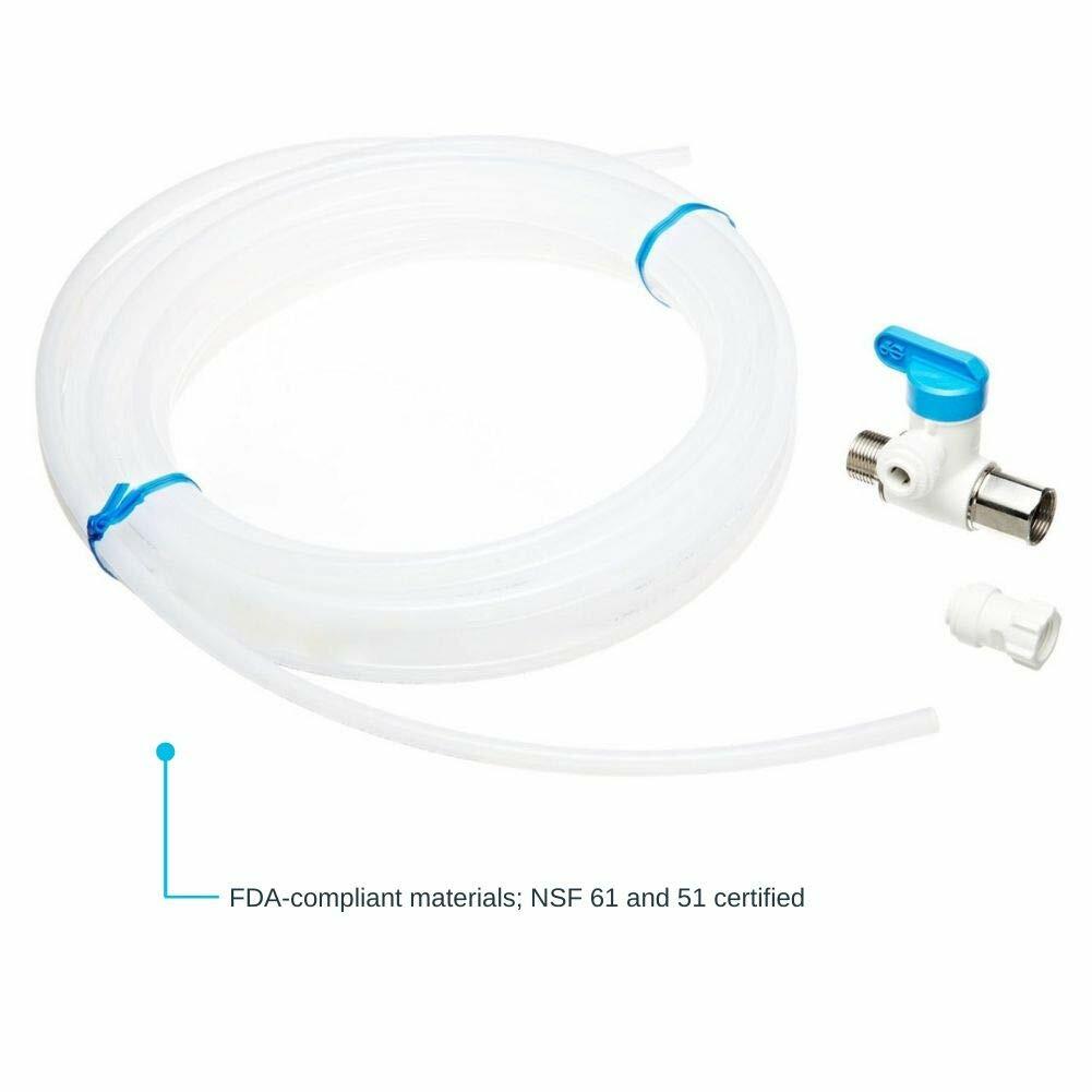 John Guest Ice Maker Connection Kit with Angle Stop Adapter Valve, Push to Connect Plastic Plumbing Fittings, White, ICE MAKER KIT