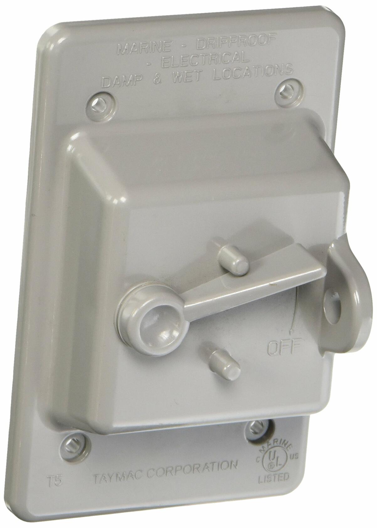 Hubbell-Bell PTC100GY Weatherproof Vertical Box Mount Nonmetallic Toggle Cover, 1-Gang, Gray