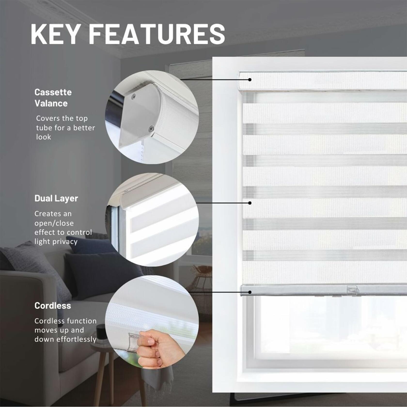 CHICOLOGY Zebra Blinds, Roller Window Shades, Blinds for Windows, Roller Shades for Windows, Window Shades for Home, Window Shades, Pull Down Shades for Windows, 47" W X 72" H, Basic Arctic