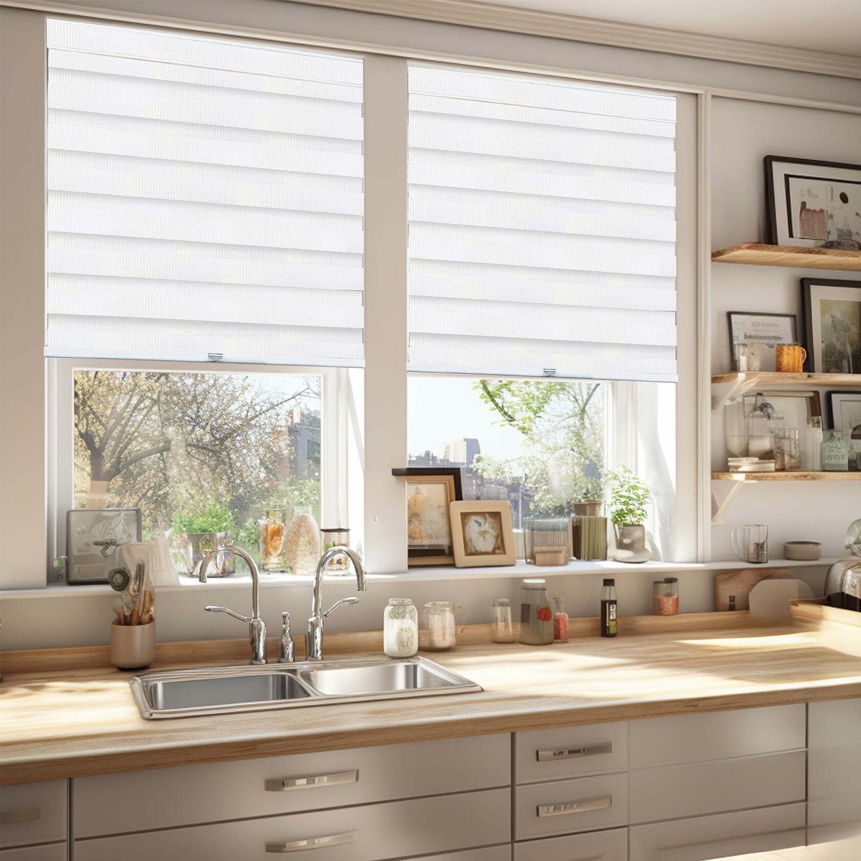 CHICOLOGY Zebra Blinds, Roller Window Shades, Blinds for Windows, Roller Shades for Windows, Window Shades for Home, Window Shades, Pull Down Shades for Windows, 34.5" W X 72" H, Basic Arctic