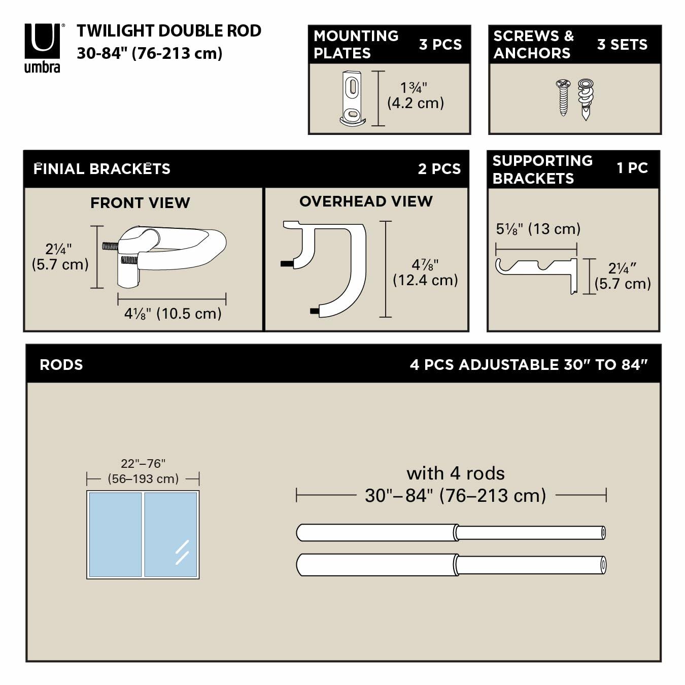 Umbra Twilight Modern Double Curtain Rod, Black