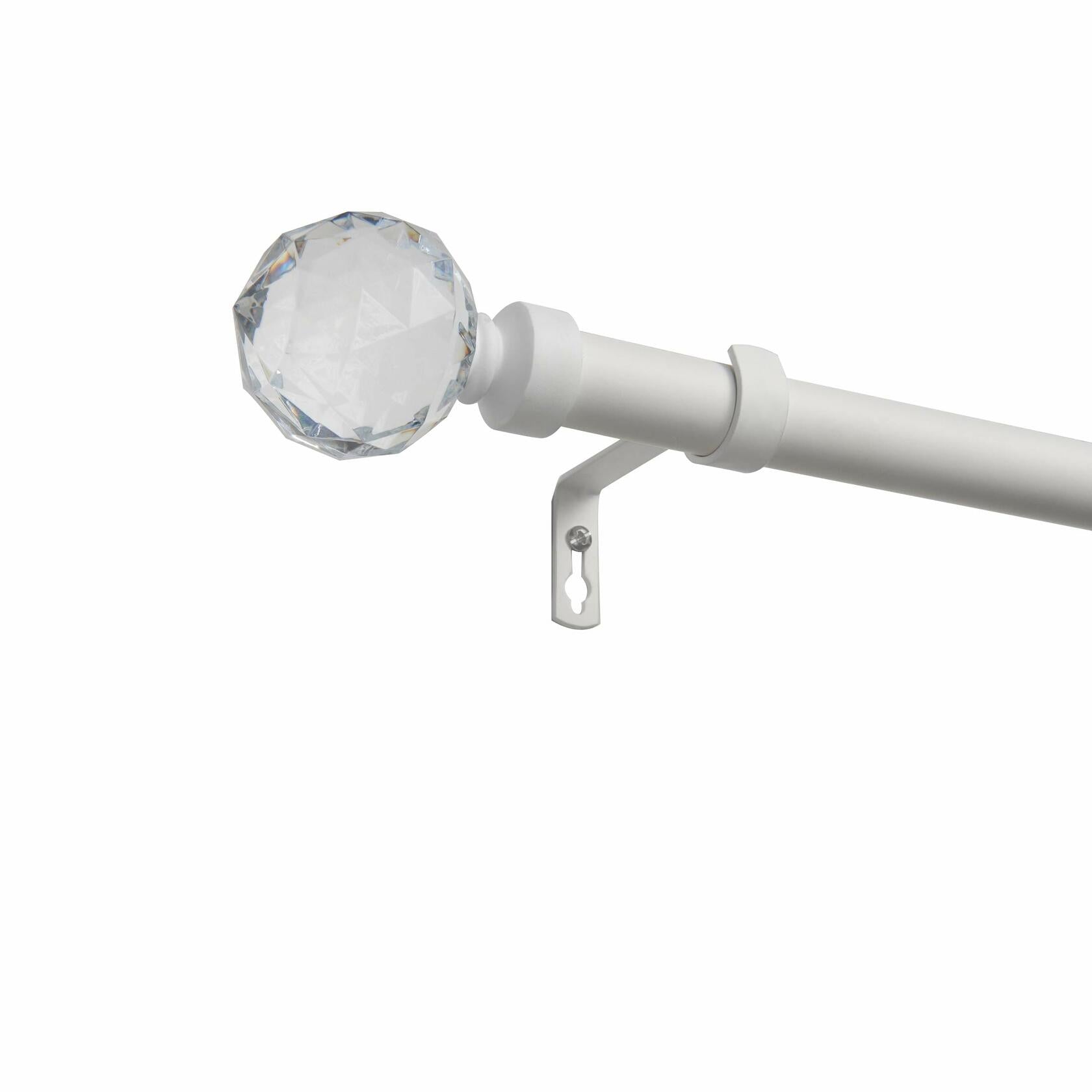 EXCLUSIVE HOME Crystal Ball 1" Curtain Rod and Coordinating Finial Set, Matte White, Adjustable 36"-72"