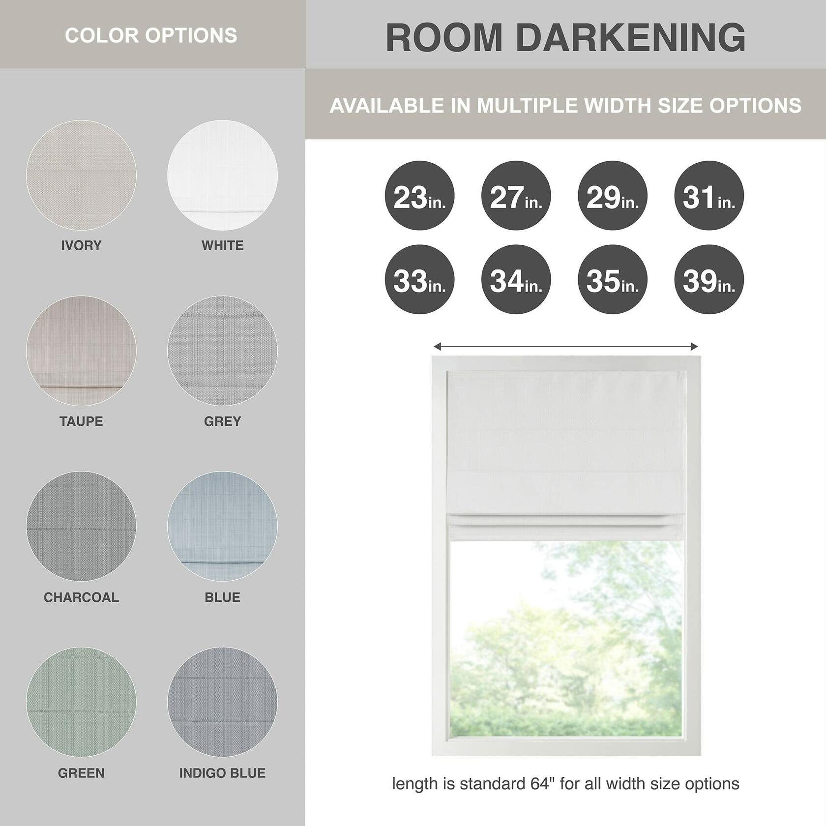 Madison Park Galen Cordless Fabric Privacy Single Panel Darkening, Energy Efficient Roman Shade, Window Curtain, 35"W x 64"H, Basketweave Sheen White