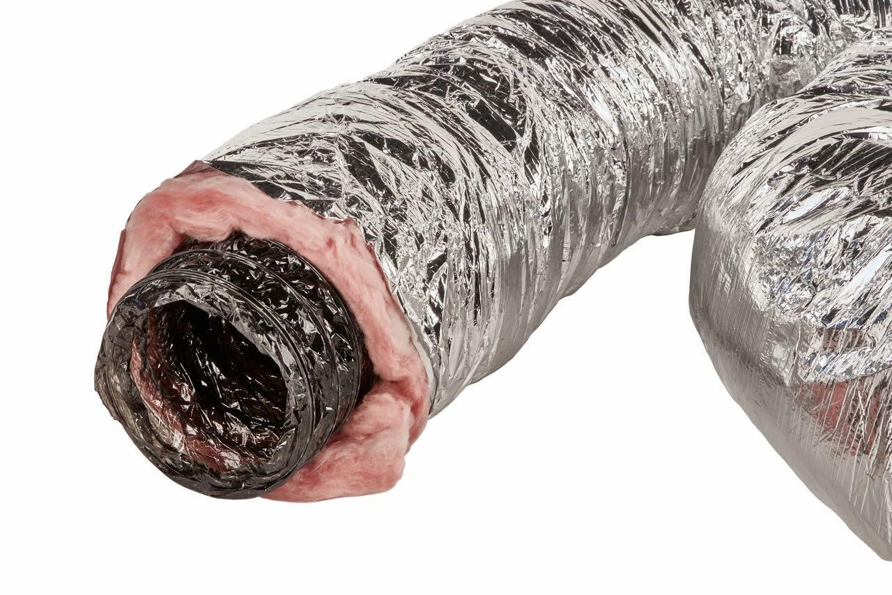 GAF Master Flow 4" X 25" Insulated Flexible Duct with R8 Insulation and Thermal Efficiency| Meets The UL181 Standard, The Duct ensures high Safety & Quality Standards, with a Heavy Duty Silver Jacket