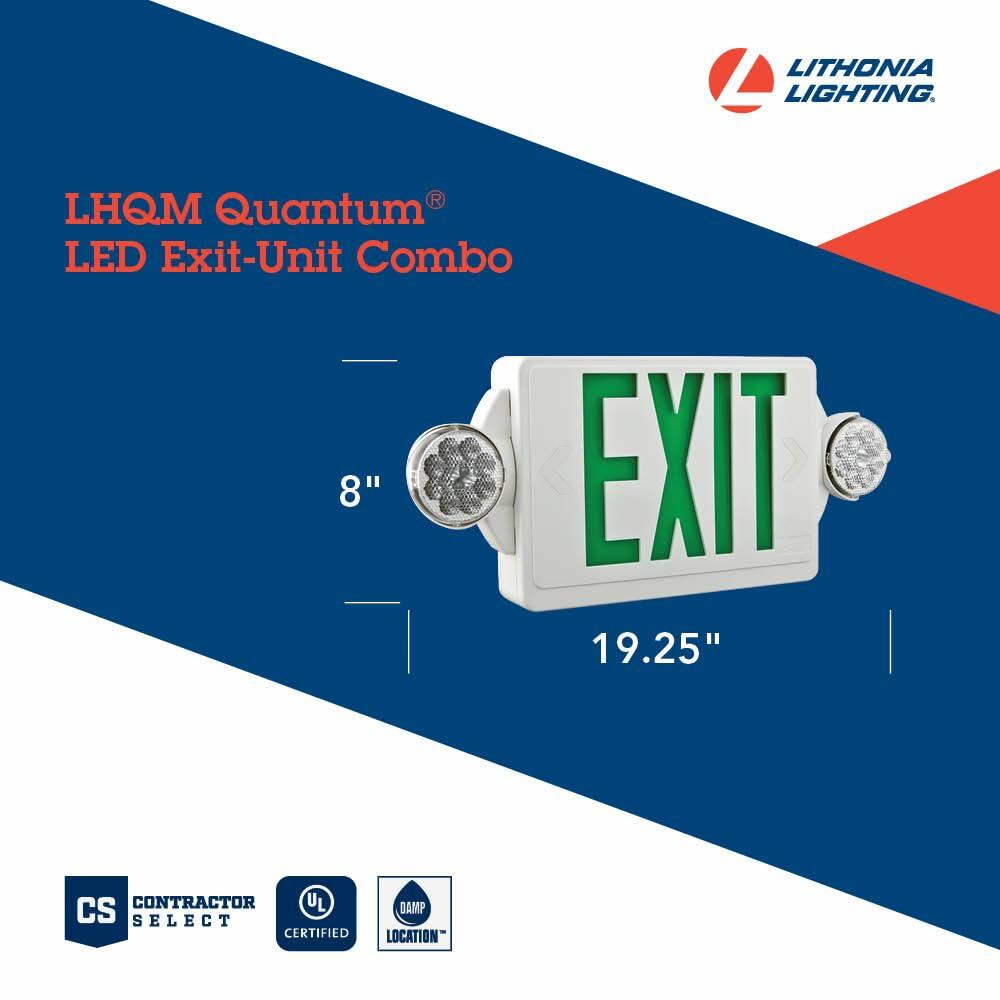 Lithonia Lighting Quantum LED Exit Sign/Emergency Light Combo, Exit Sign and Emergency Lights for Business, 2-Head Fixture, Red Letters, 180 Lumens, MVolt, 4 Watts (LHQM LED R M6)