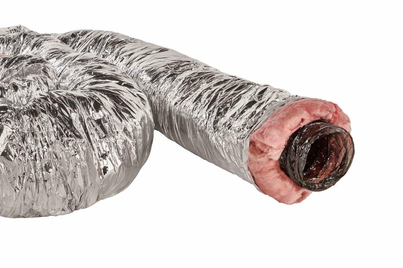 GAF Master Flow 4" X 25" Insulated Flexible Duct with R8 Insulation and Thermal Efficiency| Meets The UL181 Standard, The Duct ensures high Safety & Quality Standards, with a Heavy Duty Silver Jacket
