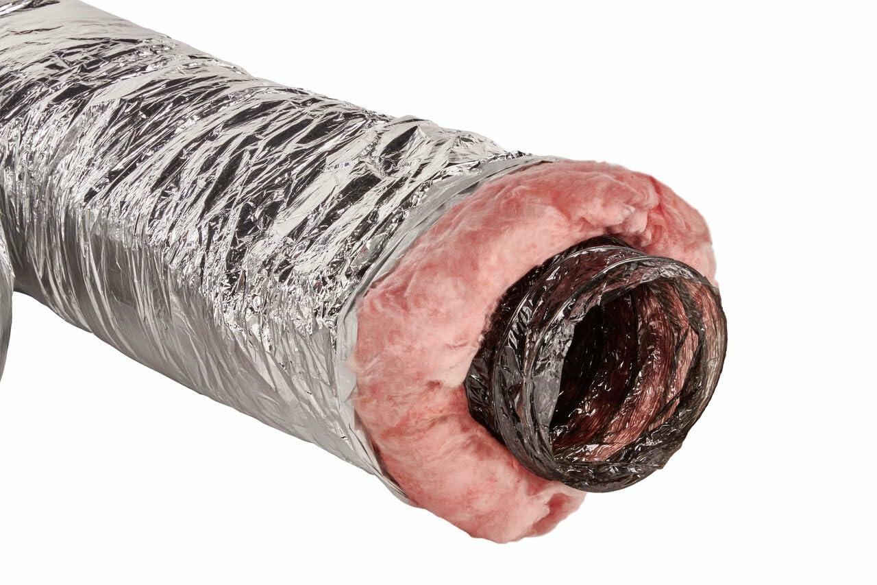 GAF Master Flow 4" X 25" Insulated Flexible Duct with R8 Insulation and Thermal Efficiency| Meets The UL181 Standard, The Duct ensures high Safety & Quality Standards, with a Heavy Duty Silver Jacket