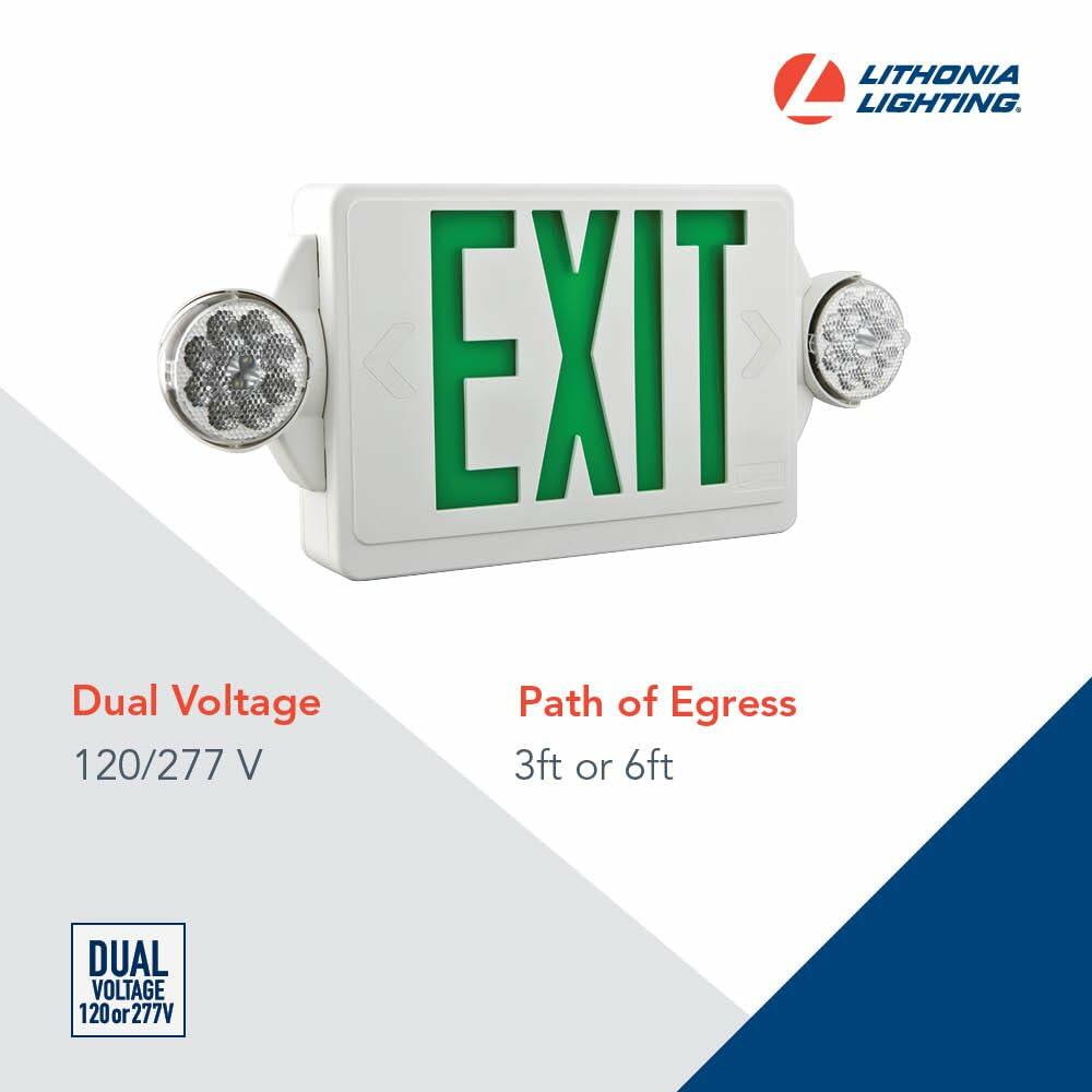 Lithonia Lighting Quantum LED Exit Sign/Emergency Light Combo, Exit Sign and Emergency Lights for Business, 2-Head Fixture, Red Letters, 180 Lumens, MVolt, 4 Watts (LHQM LED R M6)
