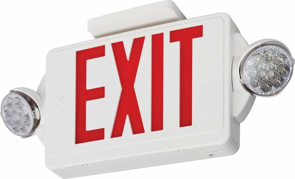 Lithonia Lighting Quantum LED Exit Sign/Emergency Light Combo, Exit Sign and Emergency Lights for Business, 2-Head Fixture, Red Letters, 180 Lumens, MVolt, 4 Watts (LHQM LED R M6)