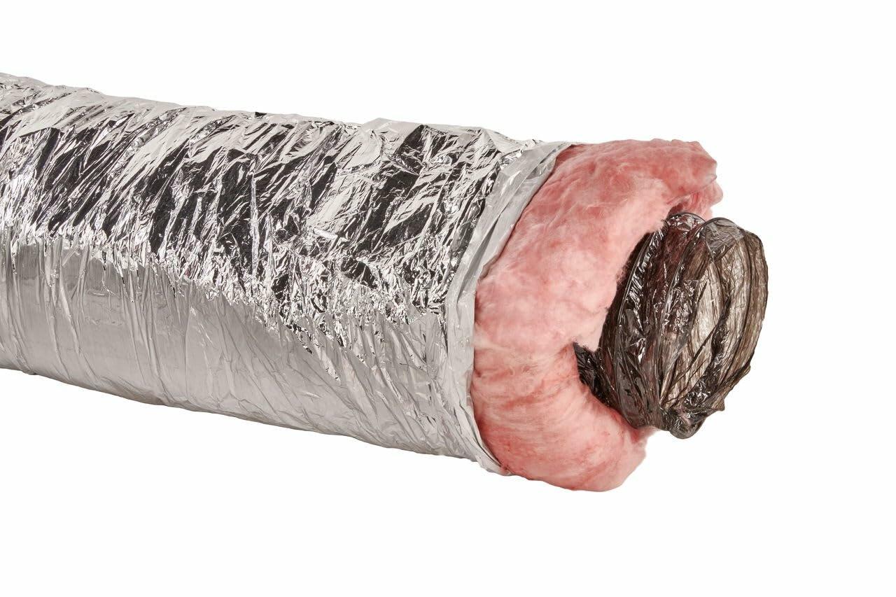 GAF Master Flow 4" X 25" Insulated Flexible Duct with R8 Insulation and Thermal Efficiency| Meets The UL181 Standard, The Duct ensures high Safety & Quality Standards, with a Heavy Duty Silver Jacket