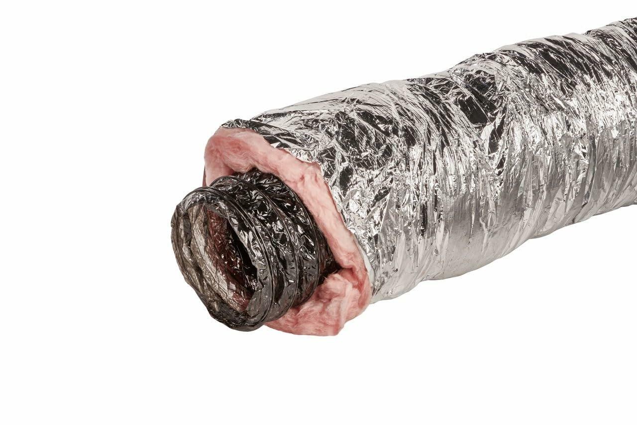 GAF Master Flow 4" X 25" Insulated Flexible Duct with R8 Insulation and Thermal Efficiency| Meets The UL181 Standard, The Duct ensures high Safety & Quality Standards, with a Heavy Duty Silver Jacket