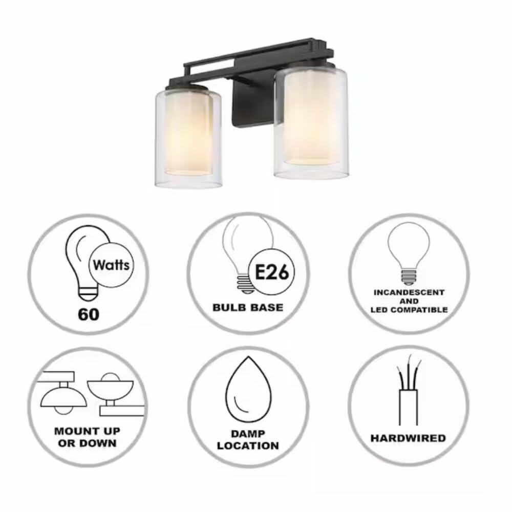 TRANS GLOBE 22484 BK I Lisbon Collection 32 Inch Four-Light Bathroom Vanity - in a Black Finish | Metal Housing I Clear & Frosted Shades I Modern Contemporary Light Fixture |